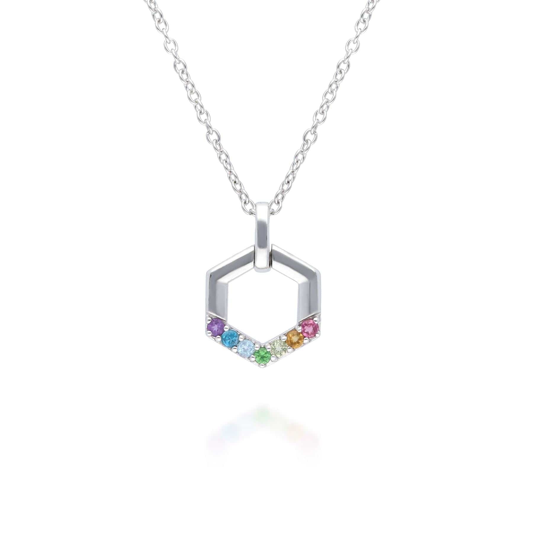 270N036701925 Rainbow Hexagon Necklace in 925 Sterling Silver 1