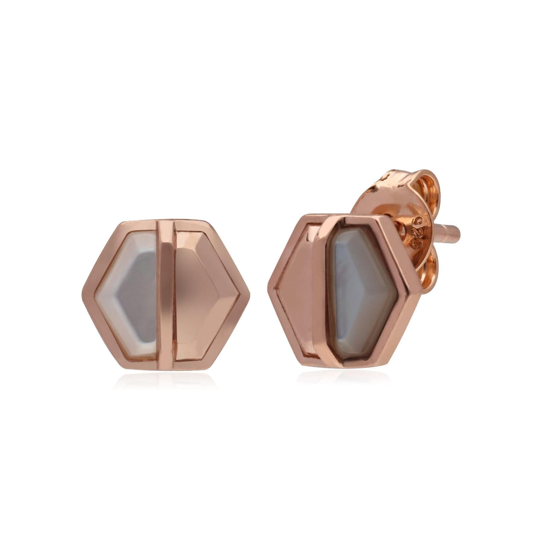 270E029703925 Micro Statement Mother of Pearl Hexagon Stud Earrings in Rose Gold Plated Silver 1