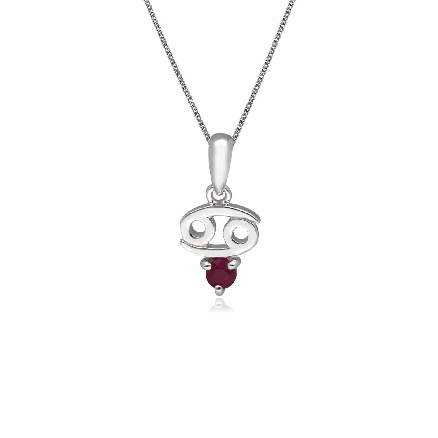 162P0237019 Ruby Cancer Zodiac Charm Necklace in 9ct White Gold 1