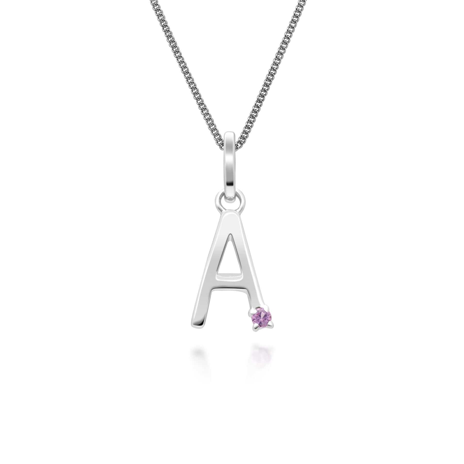 162P0244029 Initial Pink Sapphire Letter Charm Necklace in 9ct White Gold 2