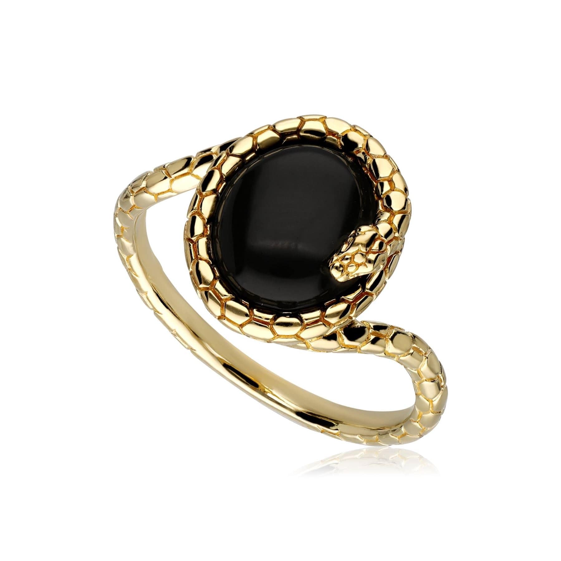 253R644802925 ECFEW™ Onyx Winding Snake Ring In Yellow Gold Plated Silver 1