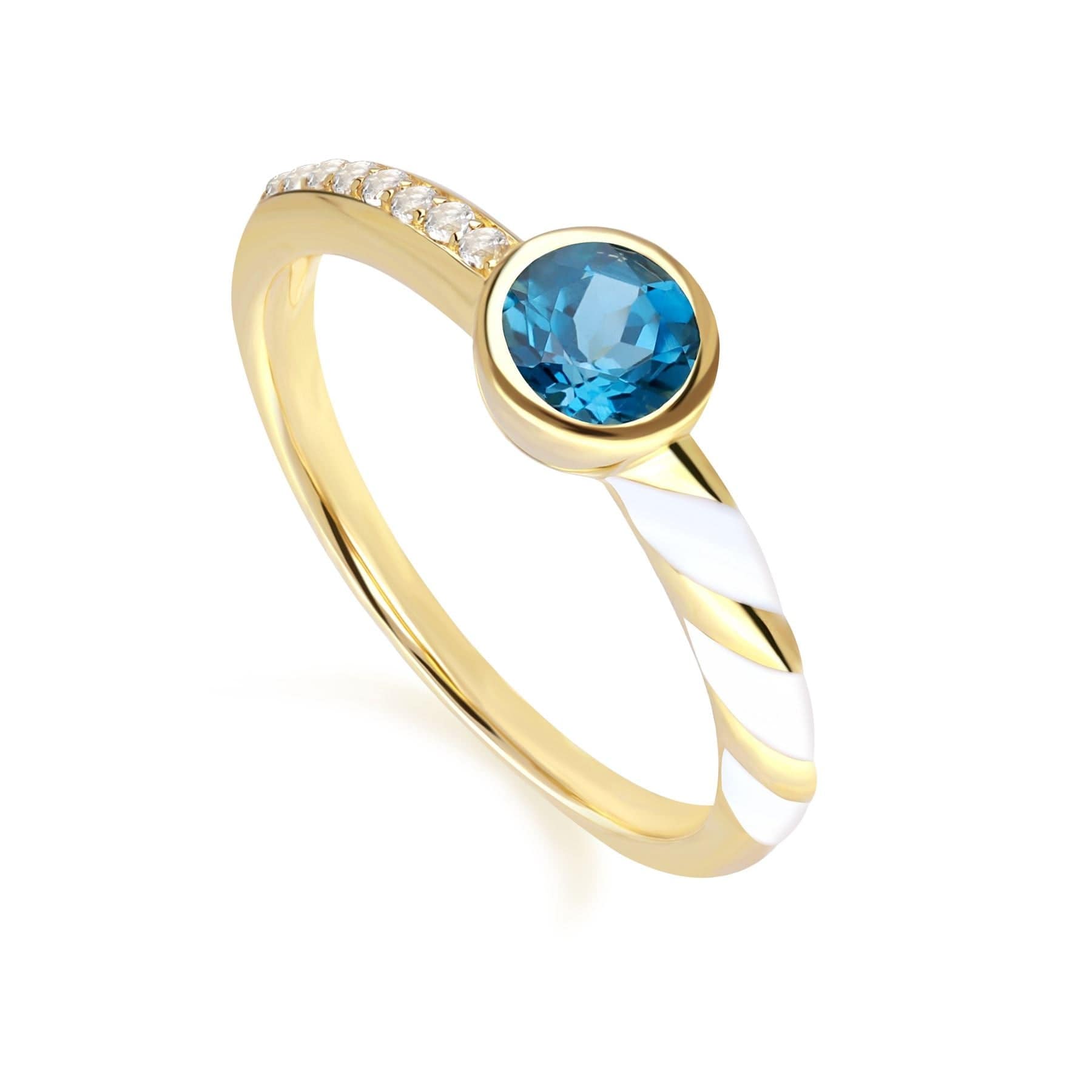 135R2024019 Siberian Waltz Enamel & London Blue Topaz Ring in 9ct Gold 1