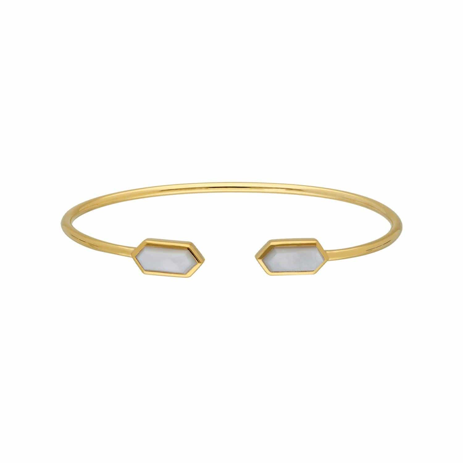 270B009501925 Geometric Mother of Pearl Open Bangle in Gold Plated Silver 1