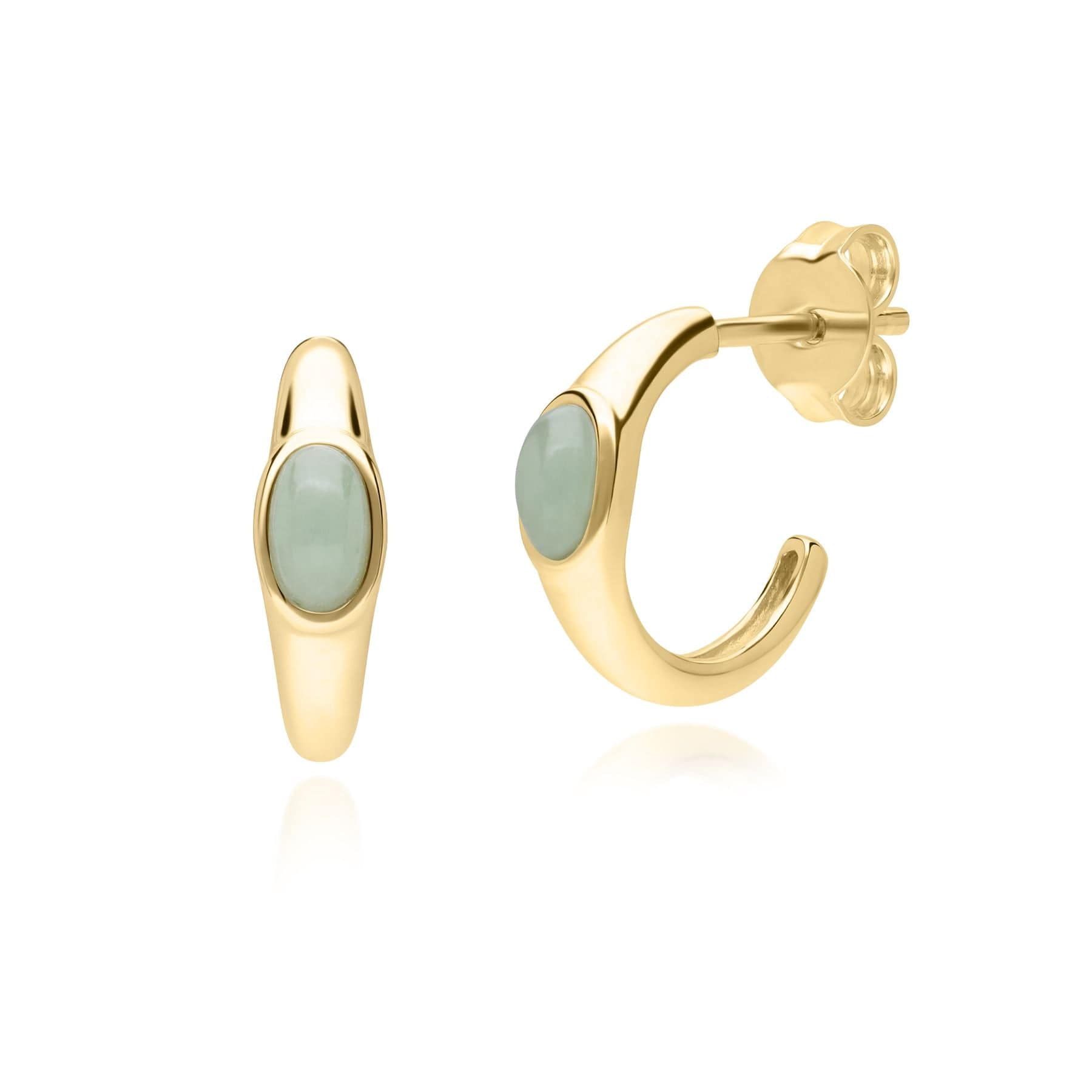 270E036802925 Modern Classic Oval Jade Green Hoop Earrings in 18ct Gold Plated Silver 1