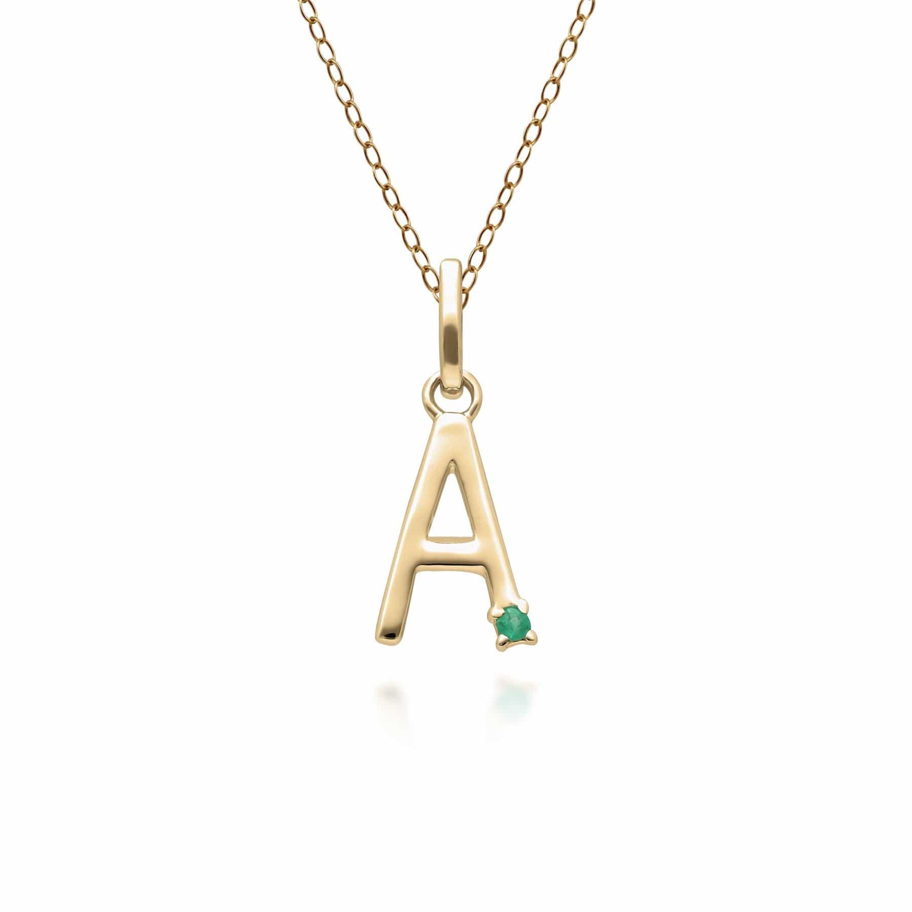 135P2043019 Initial Emerald Letter Necklace In 9ct Yellow Gold 2