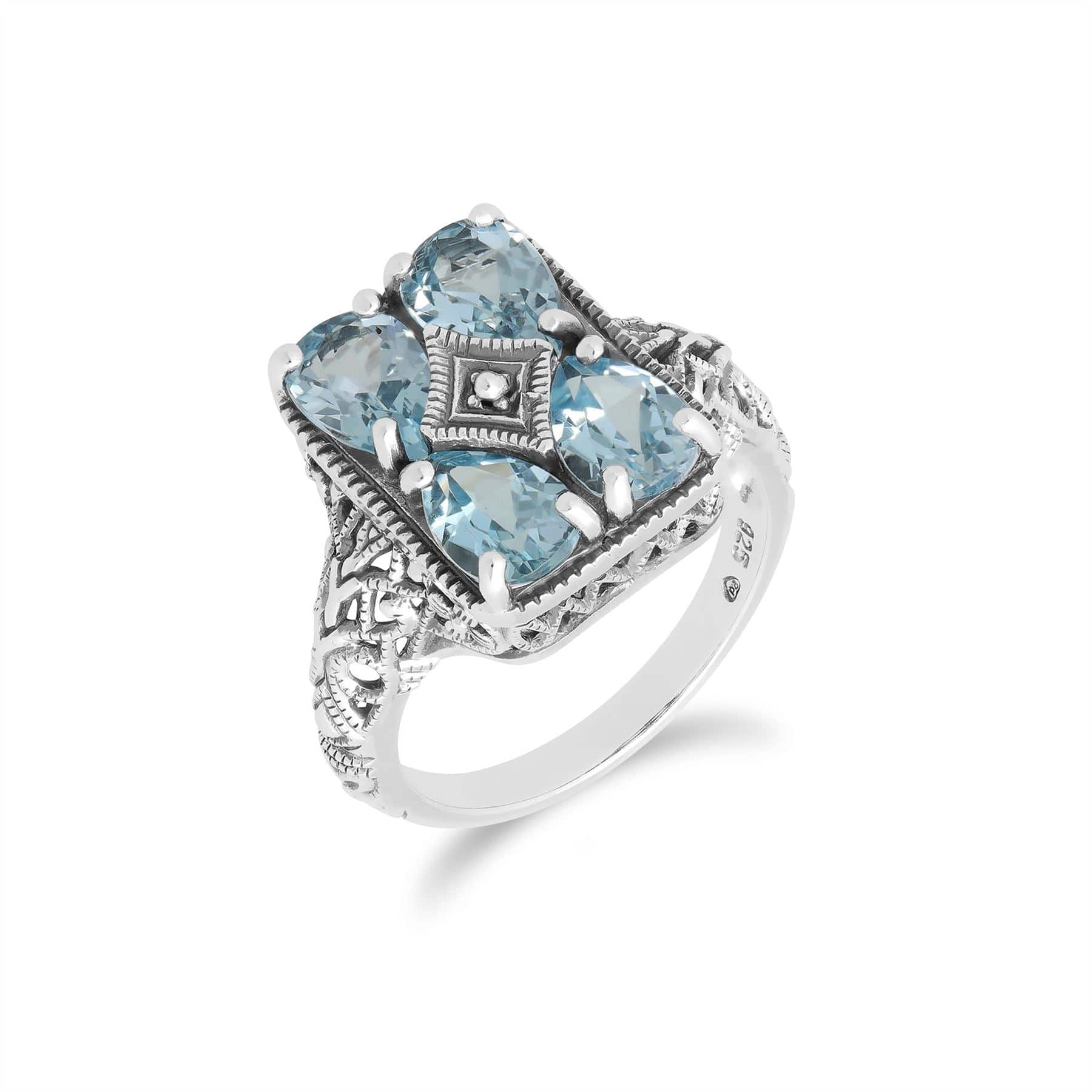 241R031007925 Art Nouveau Inspired Blue Topaz Statement Ring in 925 Sterling Silver 1