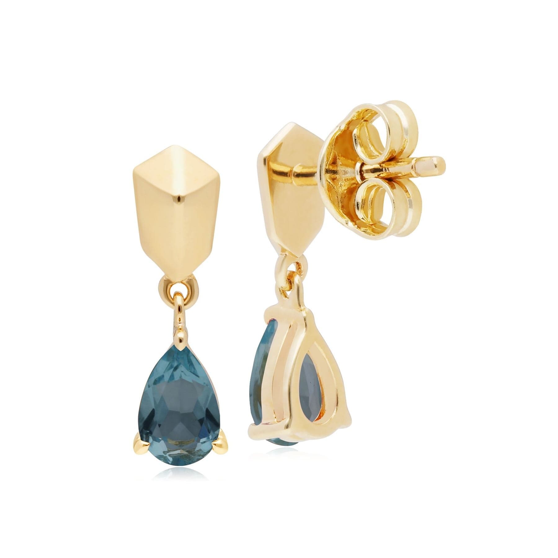 270E028503925 Micro Statement Blue Topaz Earrings in Gold Plated Silver 2