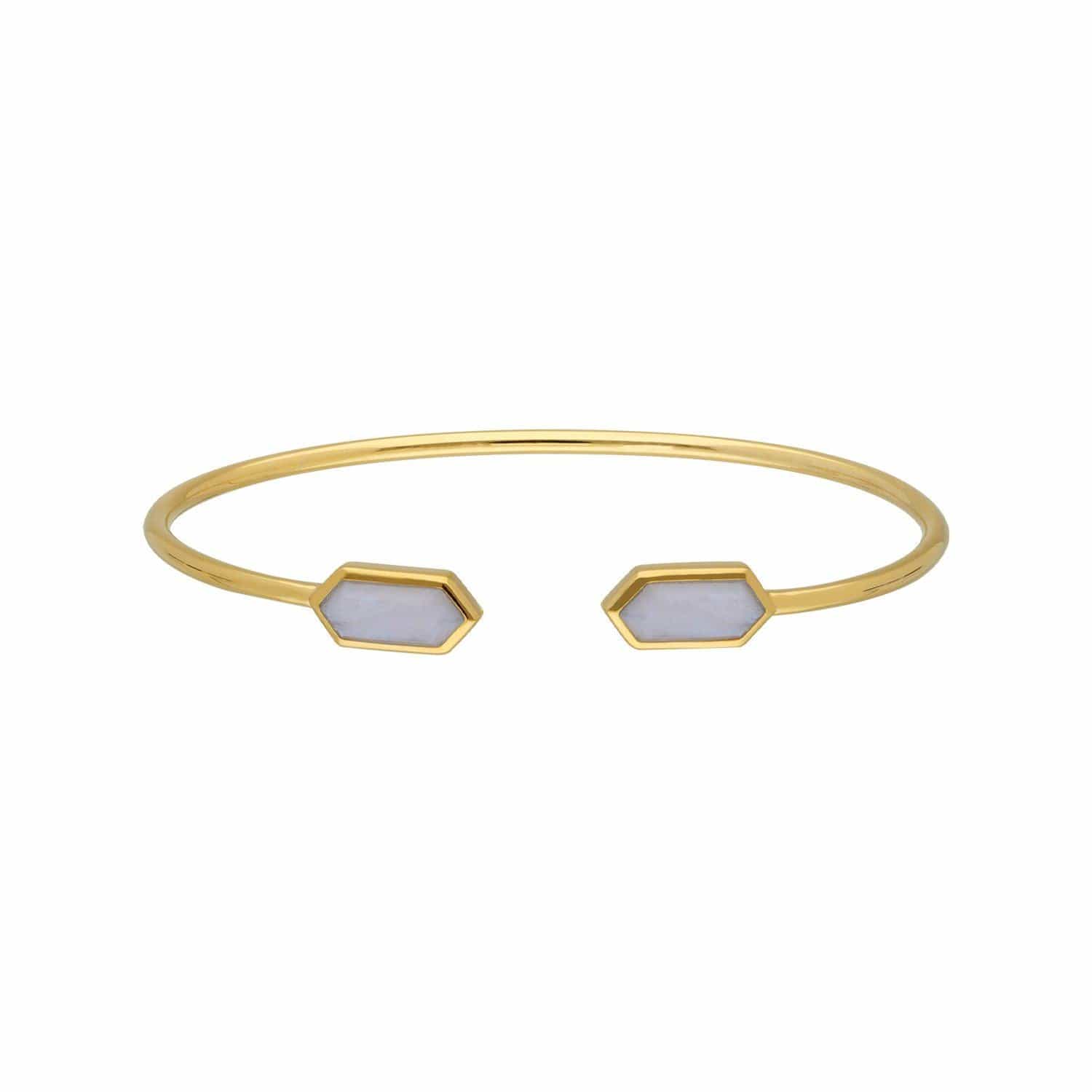 270B009503925 Geometric Blue Lace Agate Open Bangle in Gold Plated Silver 1
