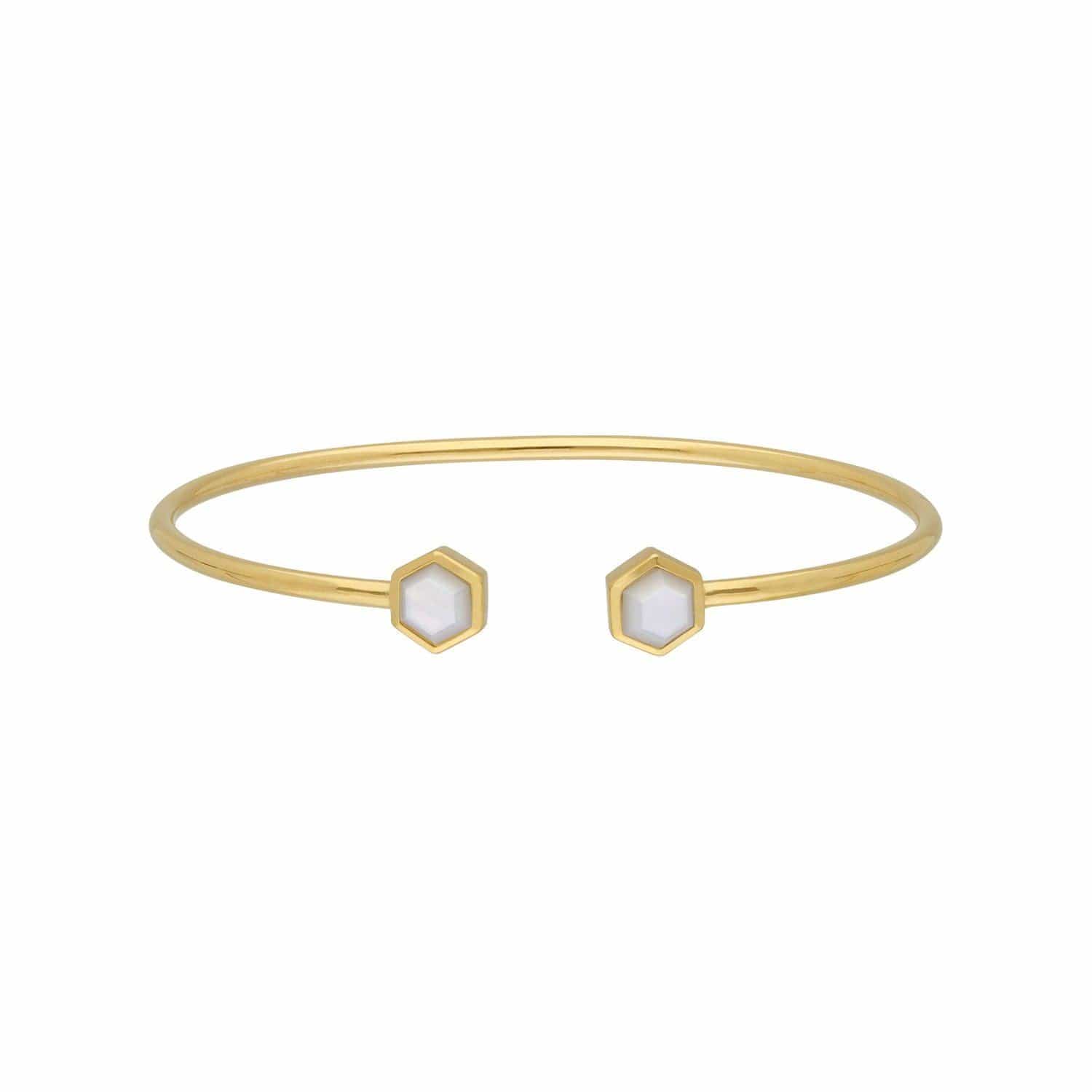 270B009701925 Geometric Hexagon Mother of Pearl Bangle in Gold Plated Silver 1