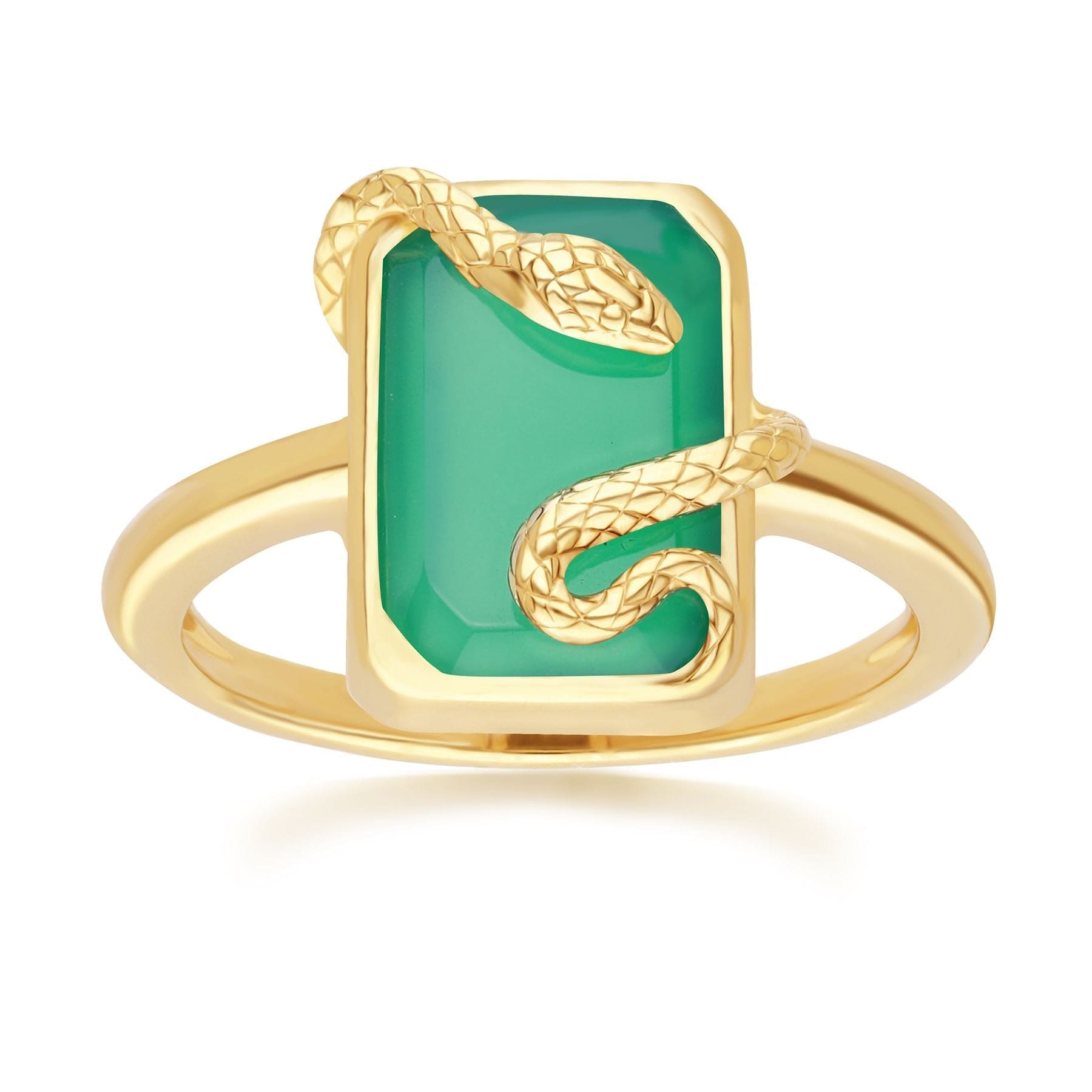 270R065303925 Grand Deco Green Chalcedony Snake Wrap Ring in Gold Plated Sterling Silver Front