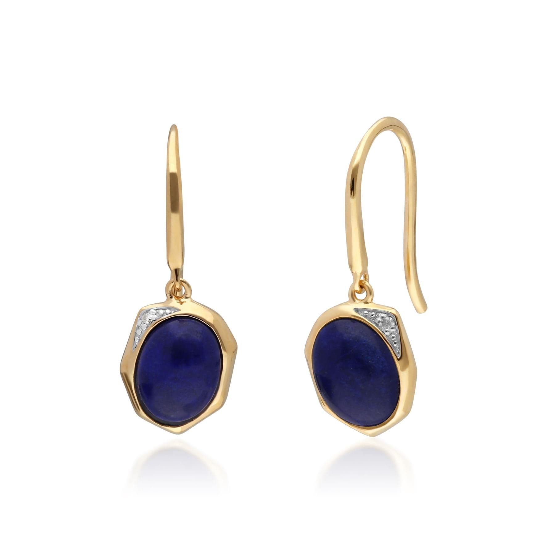 270E027103925 Irregular B Gem Lapis Lazuli & Diamond Drop Earrings in Gold Plated Sterling Silver 1