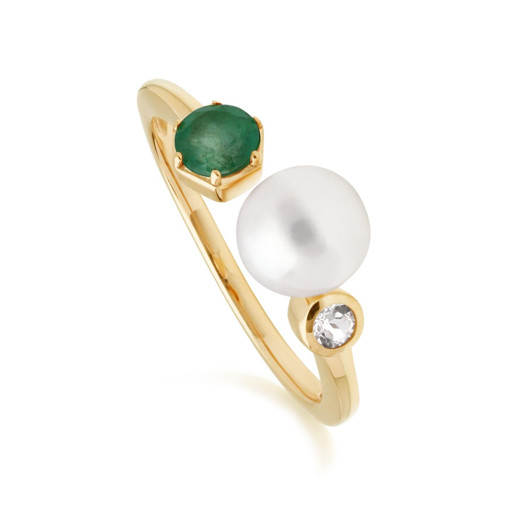 270R058603925 Modern Pearl, Emerald & Topaz Open Ring in Gold Plated Silver 1