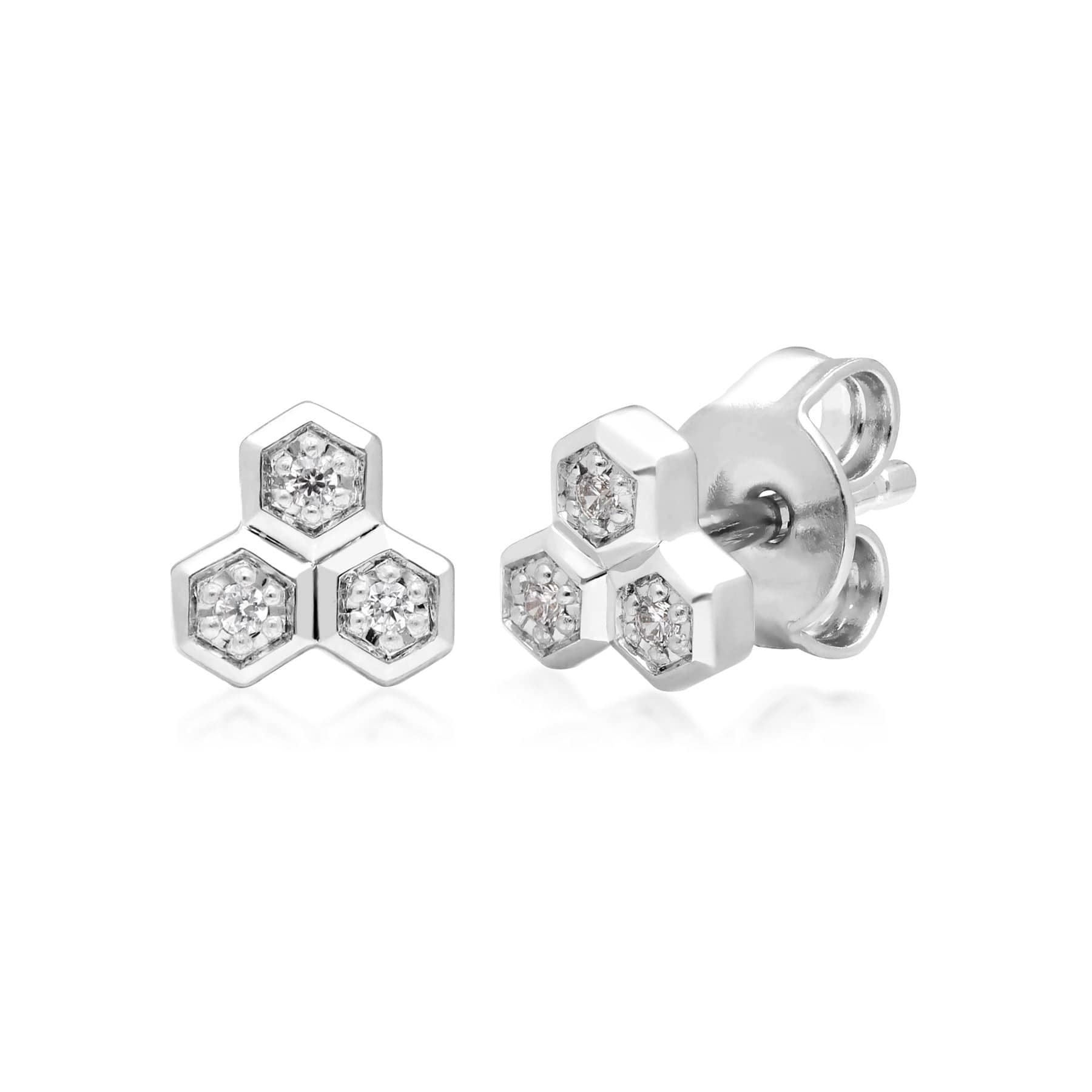 162E0272019 Diamond Geometric Trilogy Stud Earrings in 9ct White Gold 1