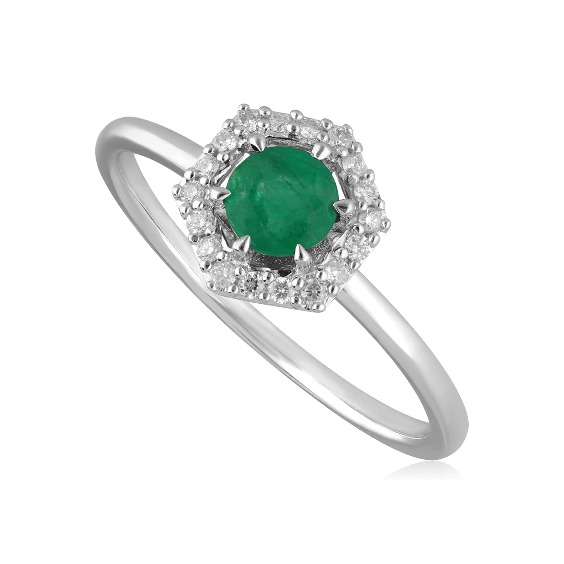 162R0403039 9ct White Gold 0.38ct Emerald & Diamond Halo Ring 1