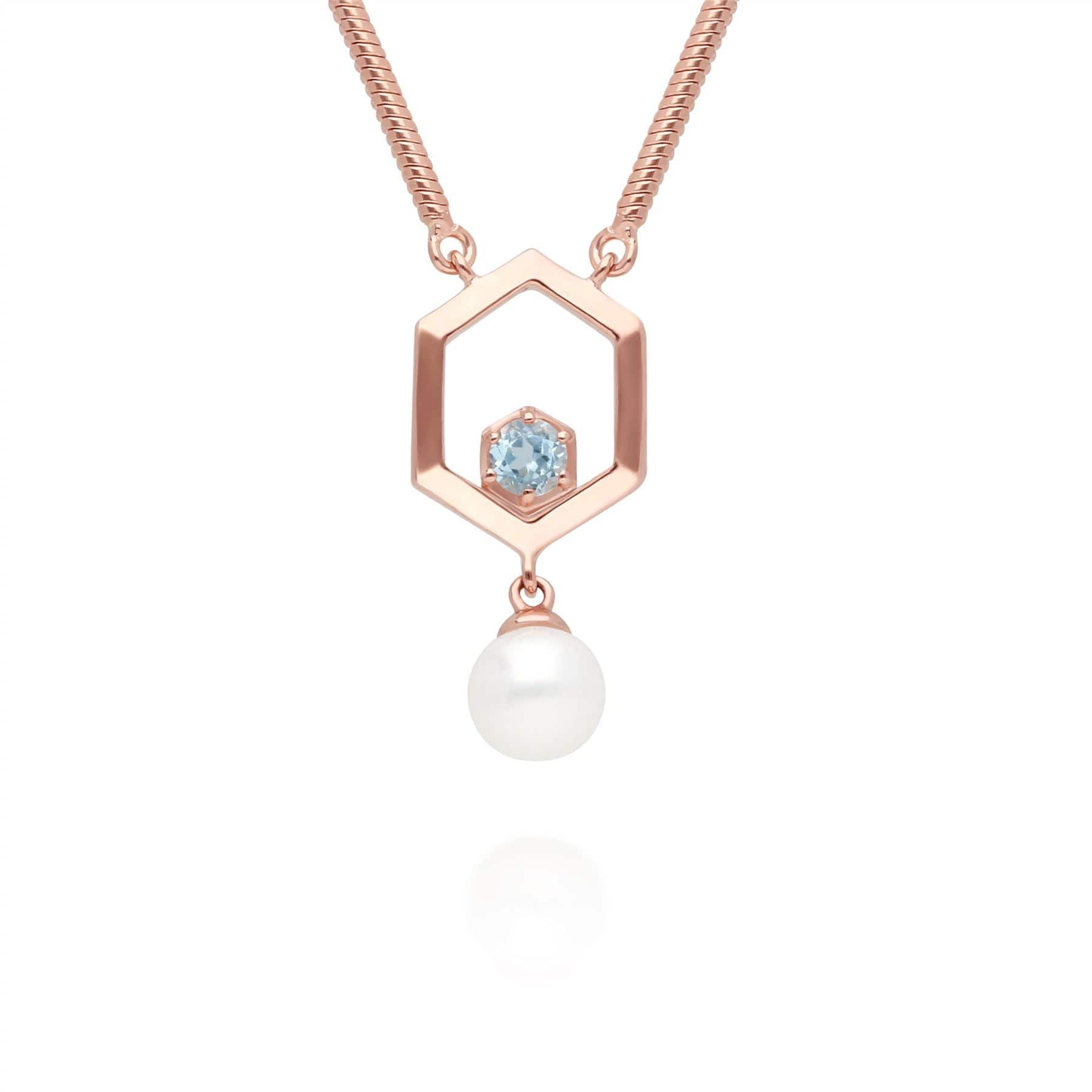 270N035606925 Modern Pearl & Topaz Hexagon Drop Necklace in Rose Gold Plated Silver 1