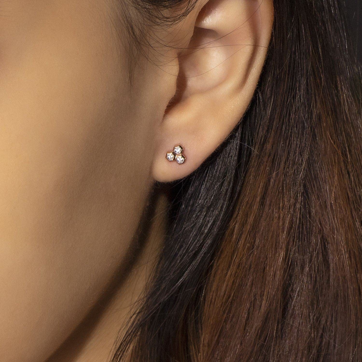 191E0394029 Diamond Geometric Trilogy Stud Earrings in 9ct Rose Gold 2