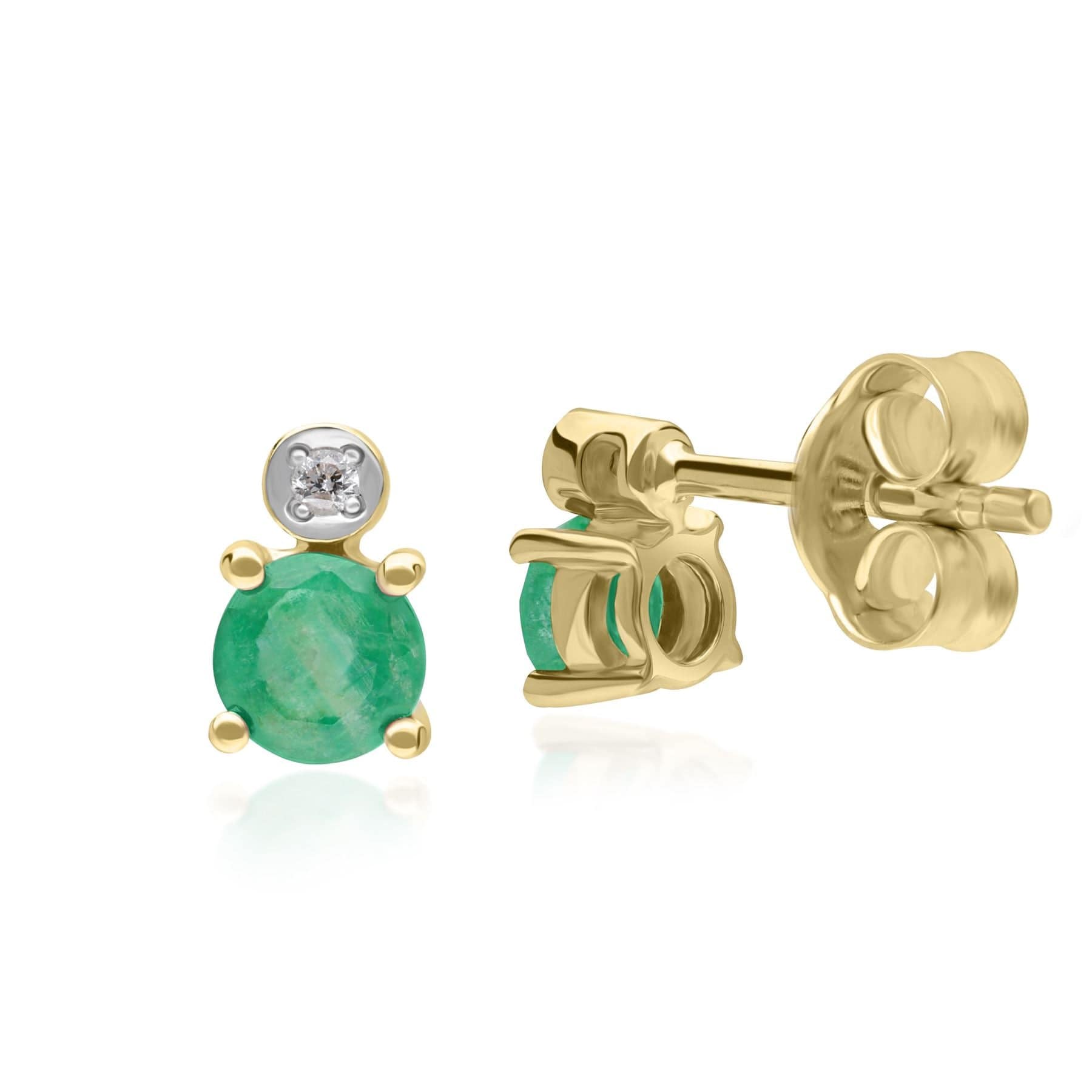 135E1816029 Micro Statement Round Emerald & Diamond Stud Earrings in 9ct Yellow Gold 2
