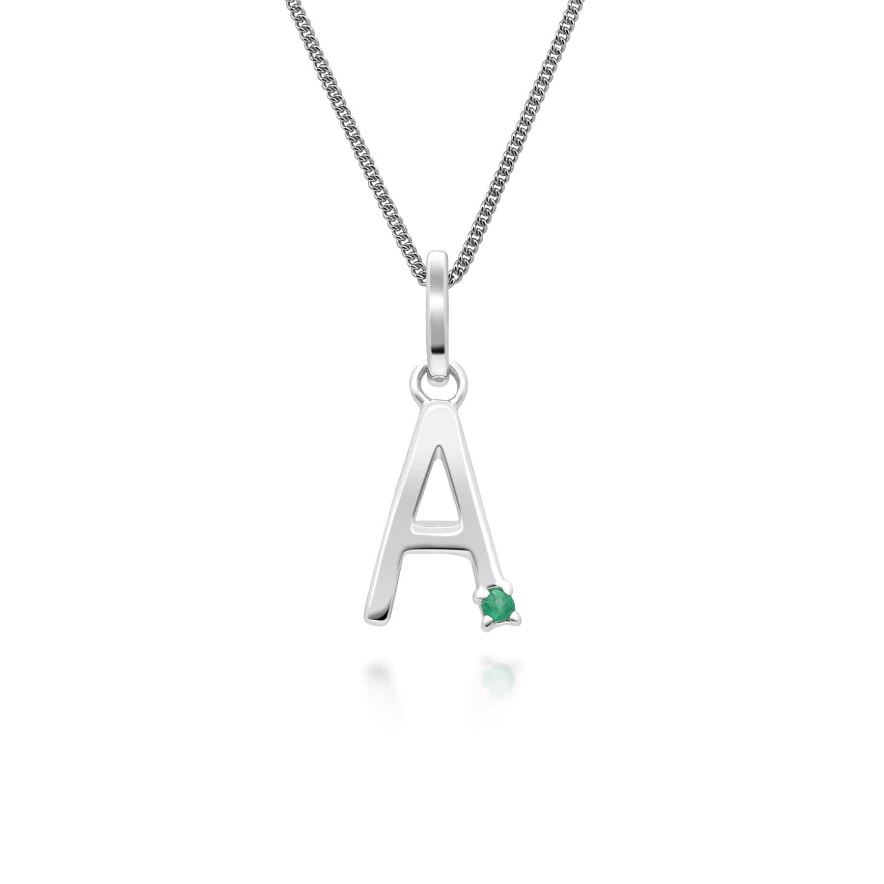 162P0244019 Initial Emerald Letter Charm Necklace in 9ct White Gold 2