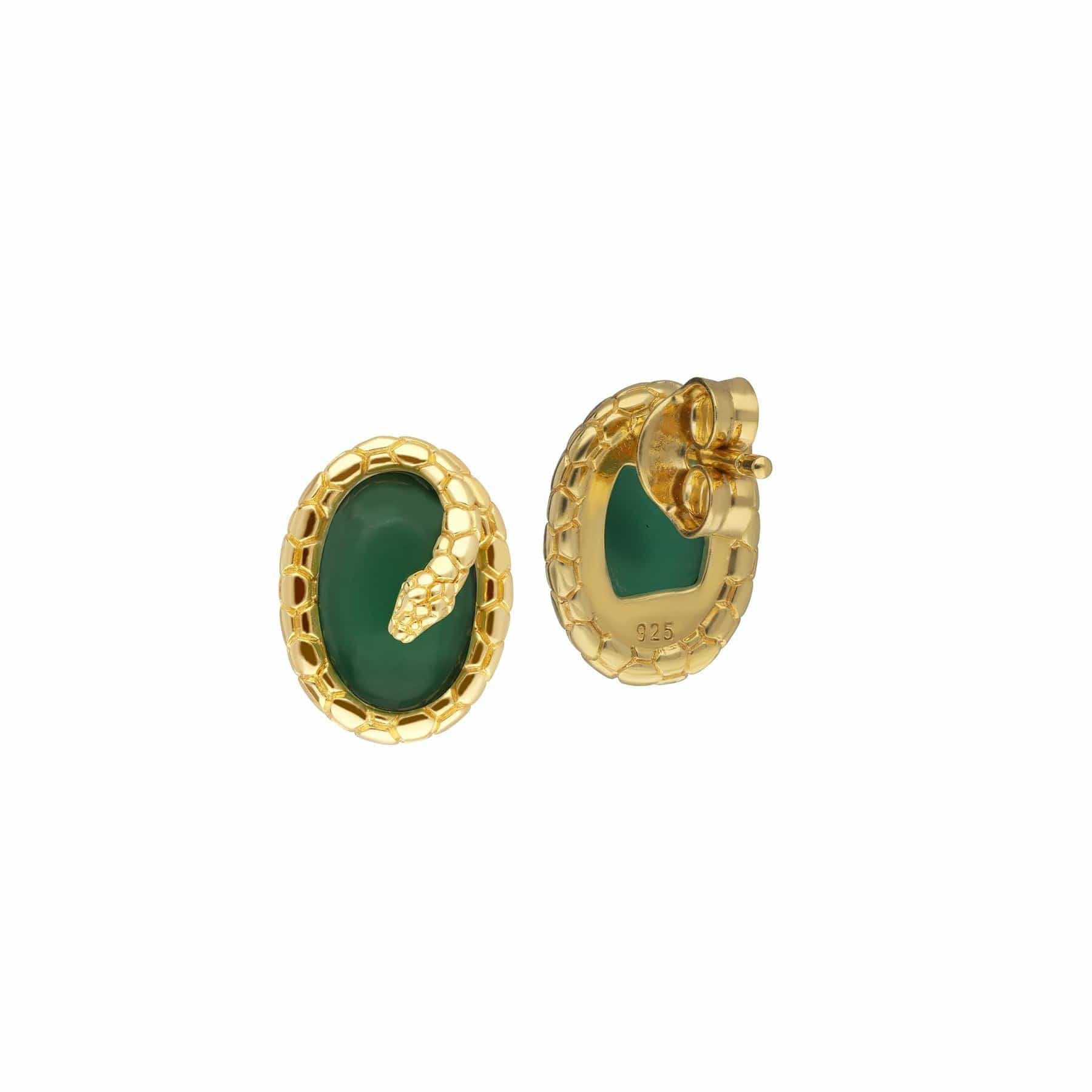 253E317601925 ECFEW™ Dyed Green Chalcedony Winding Snake Stud Earrings In Sterling Silver 2