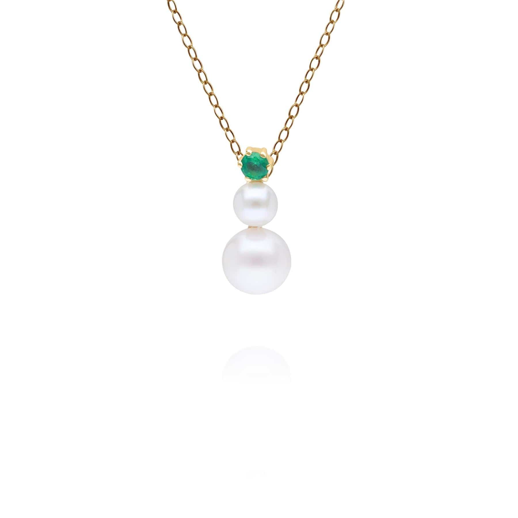 135P2093019 Modern Pearl & Round Emerald Drop Pendant in 9ct Yellow Gold 1