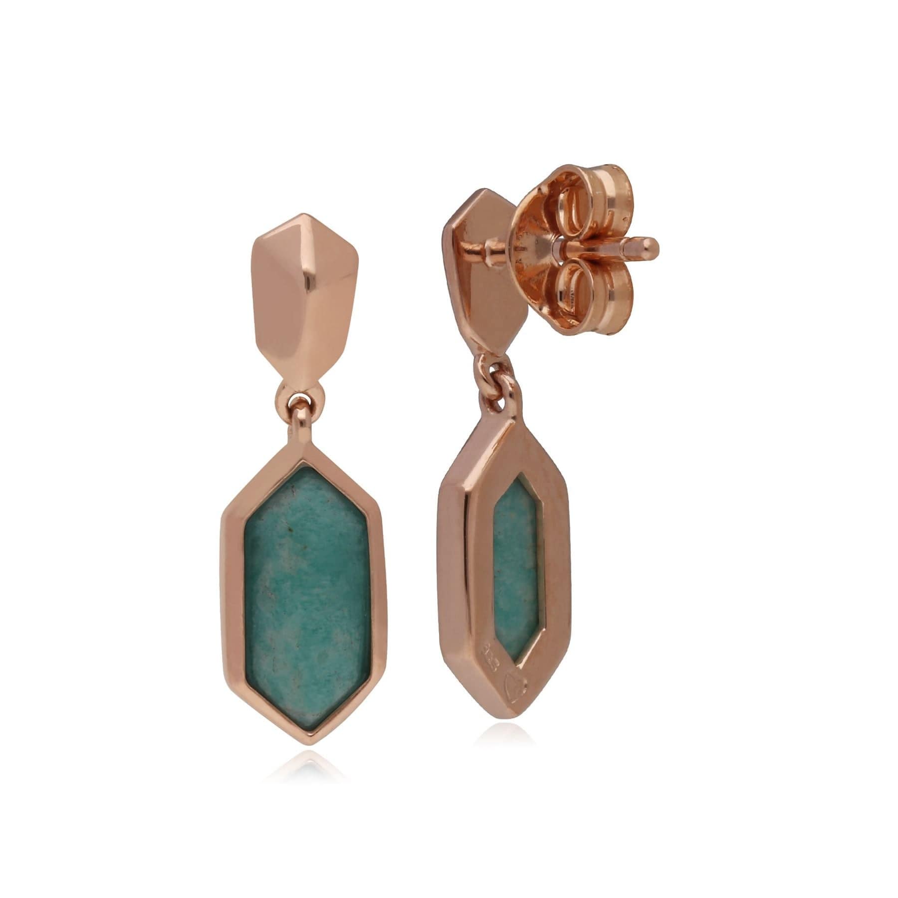 270E029102925 Micro Statement Amazonite Drop Earrings in Rose Gold Plated 925 Sterling Silver 1