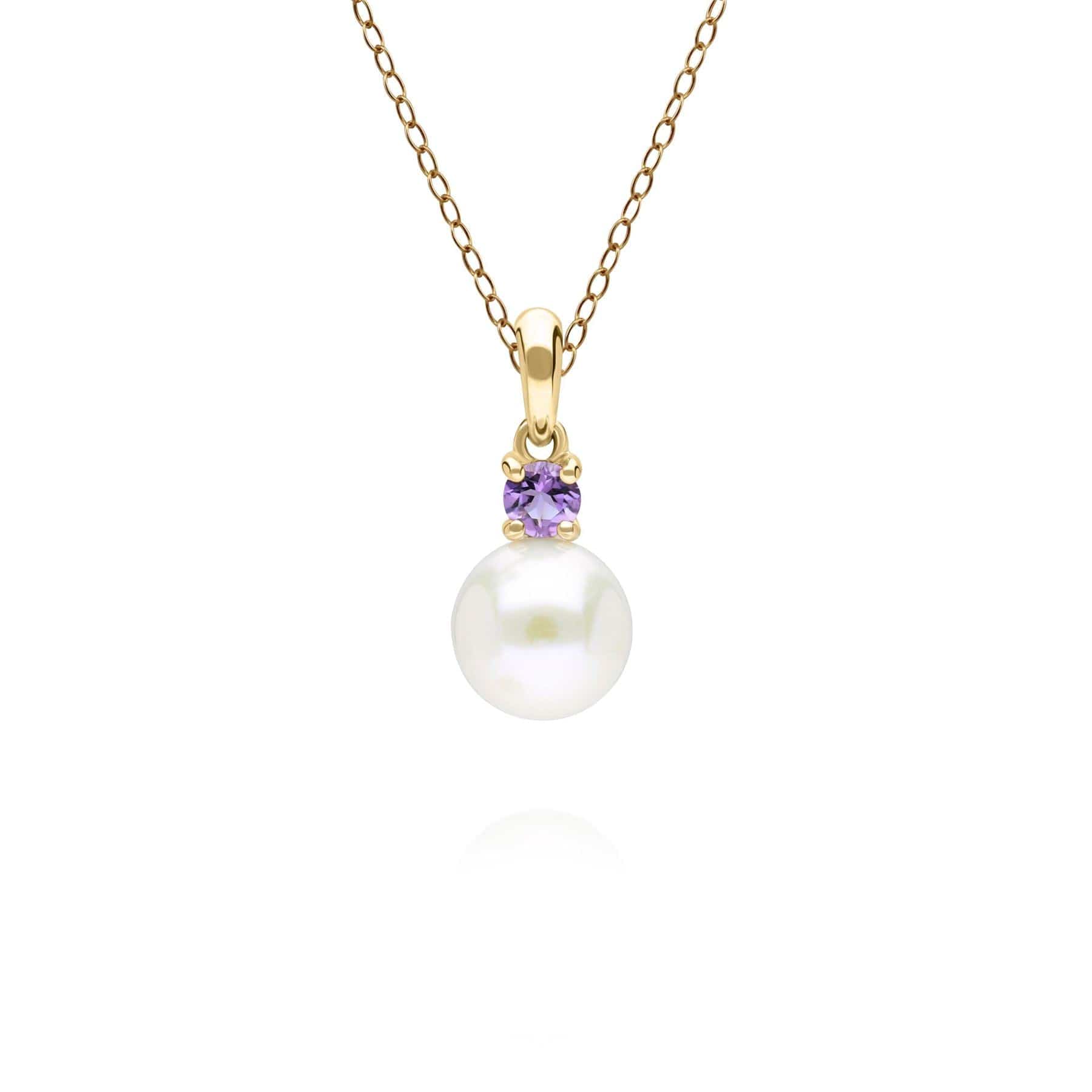 135P2100039 Modern Pearl & Amethyst Pendant in 9ct Yellow Gold 1