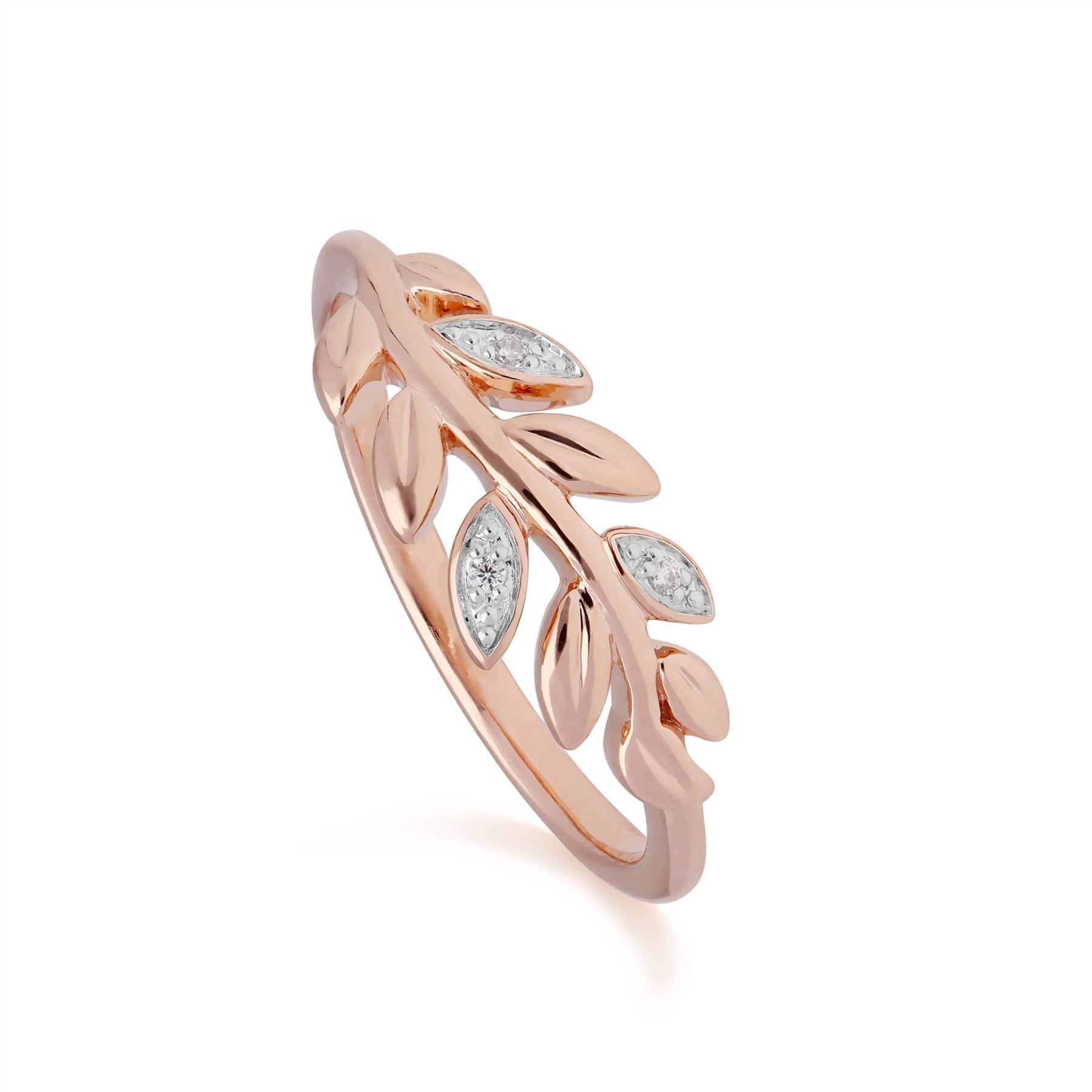 191R0899029 O Leaf Diamond Olive Branch Ring in 9ct Rose Gold 1
