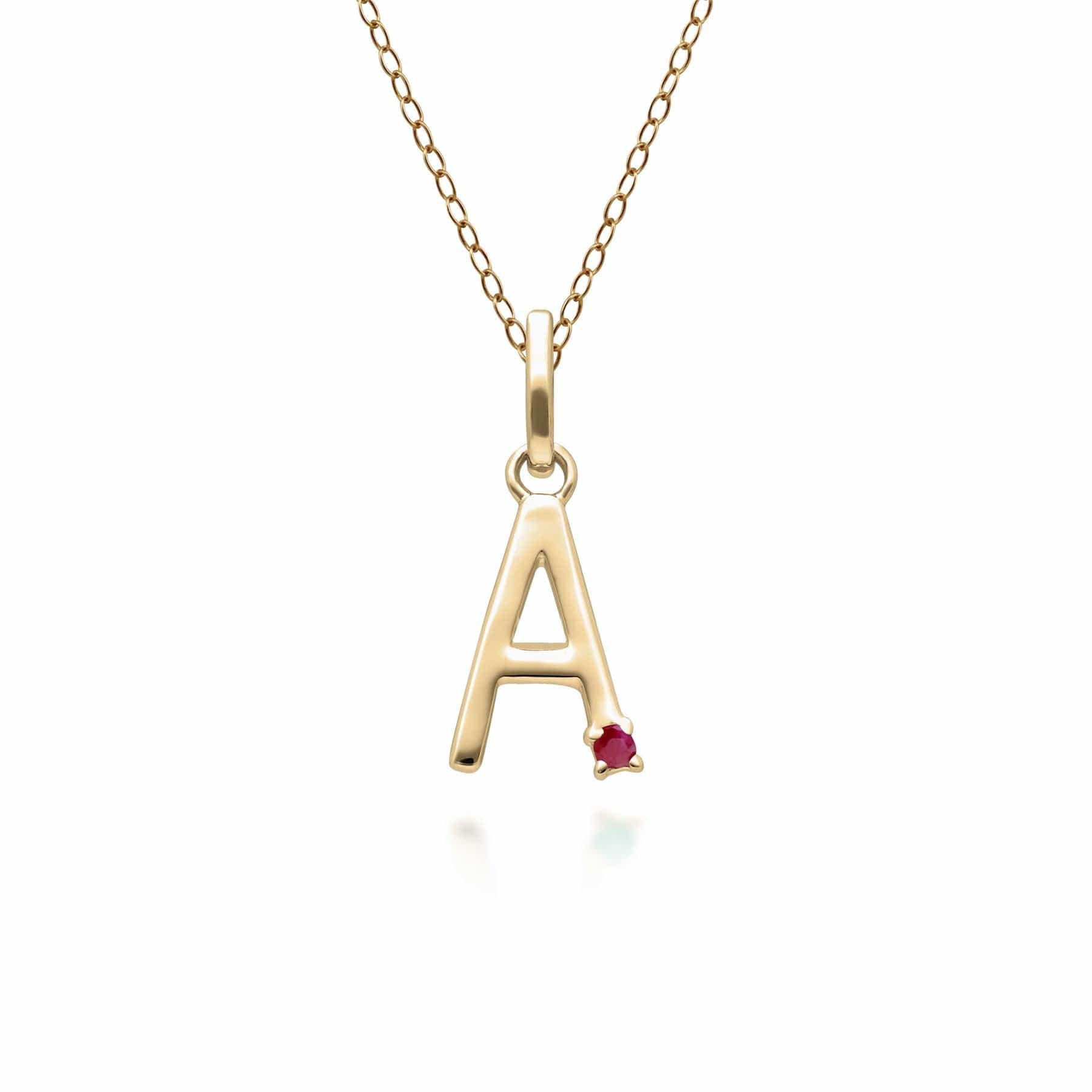 135P2043029 Initial Ruby Letter Necklace In 9ct Yellow Gold 2