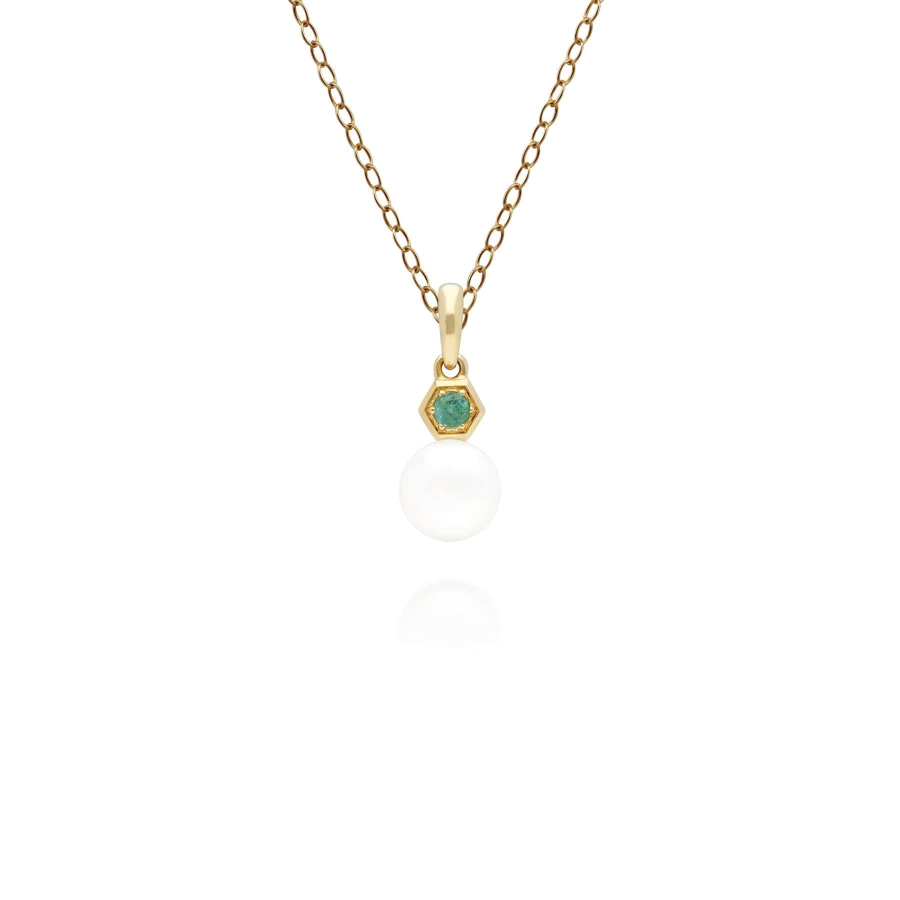 135P1965019 Modern Pearl & Emerald Pendant in 9ct Gold 1