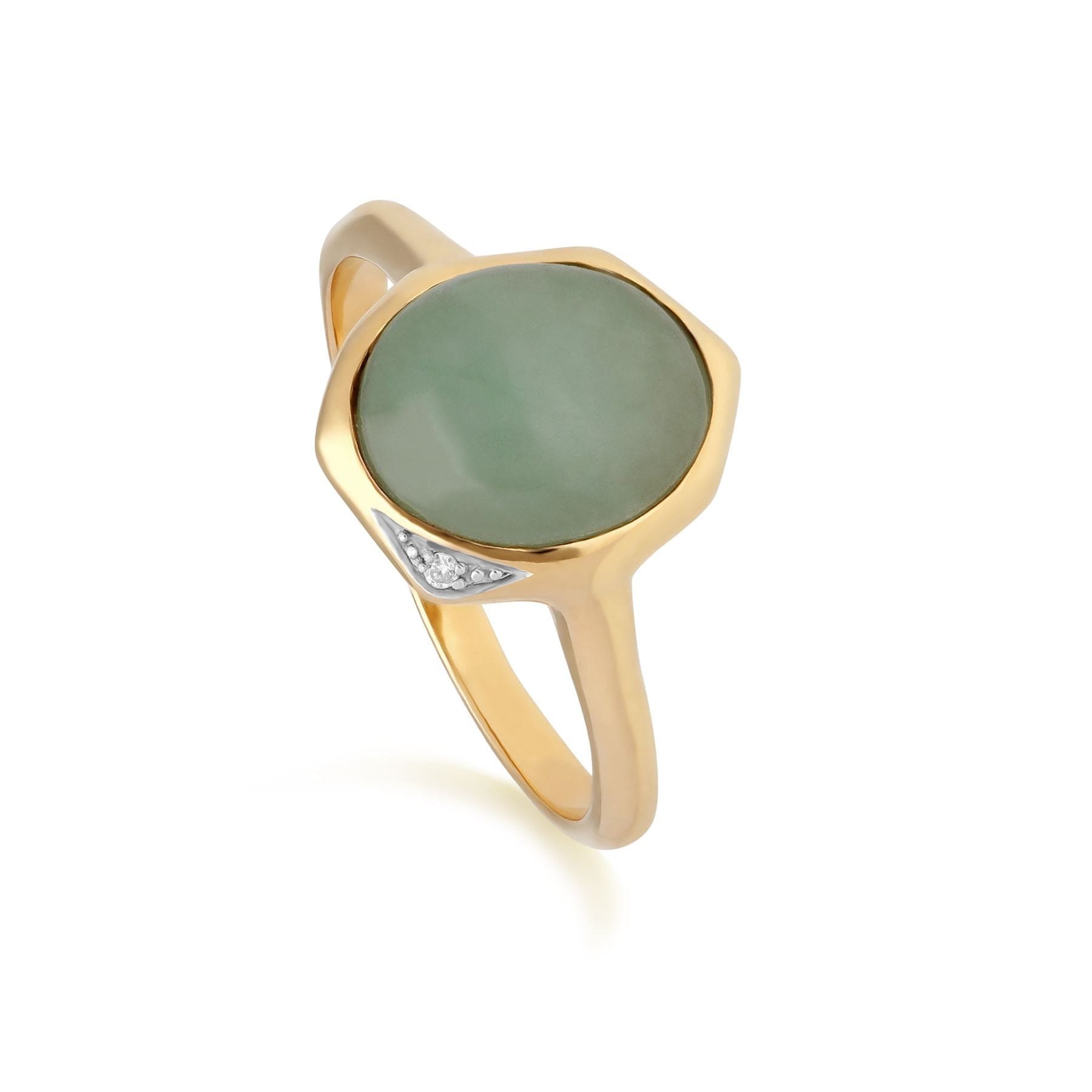 270R057502925 Irregular Collection Dyed Green Jade & Diamond Ring in Gold Plated Sterling Silver 1