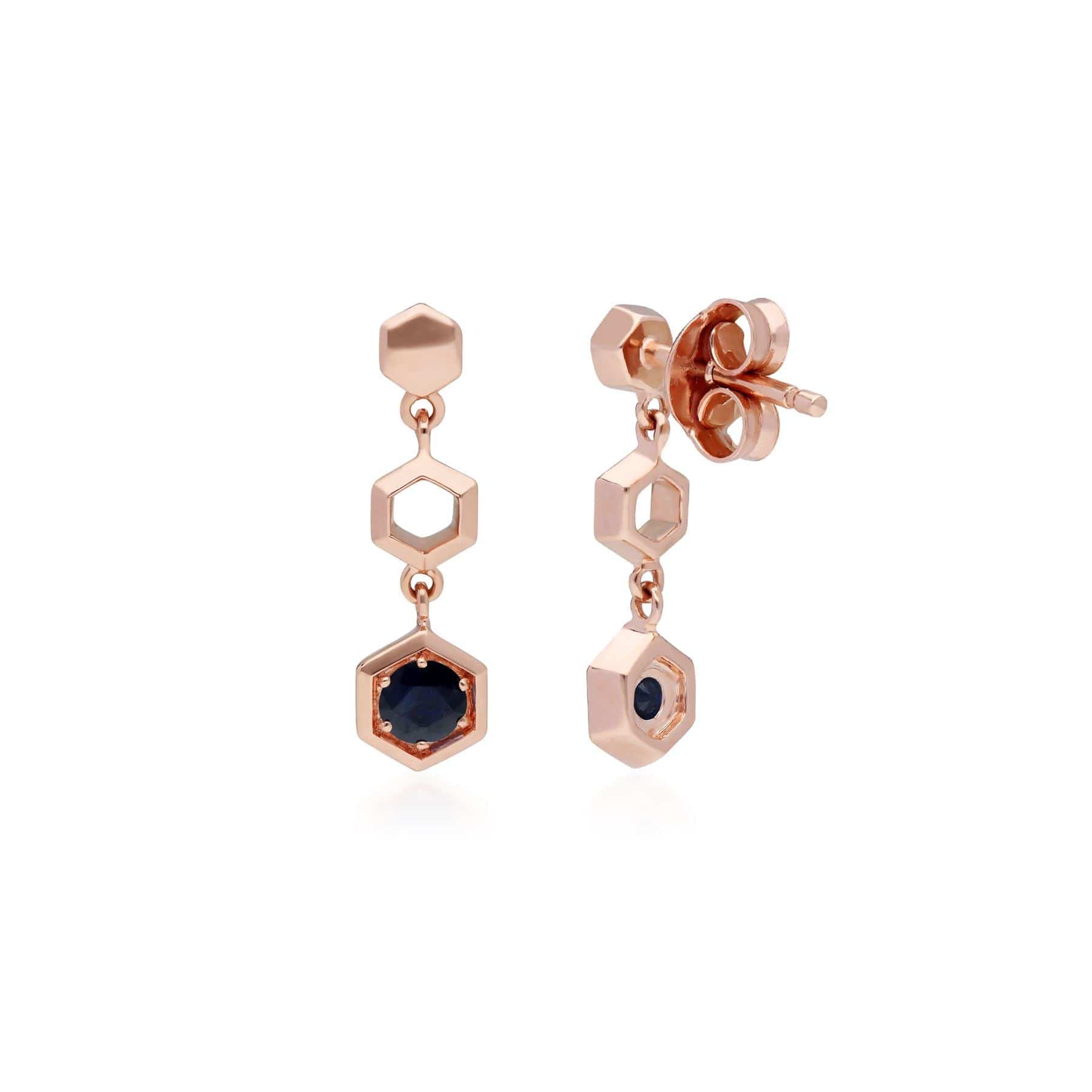 135E1631029 Honeycomb Inspired Blue Sapphire Drop Earrings in 9ct Rose Gold 2