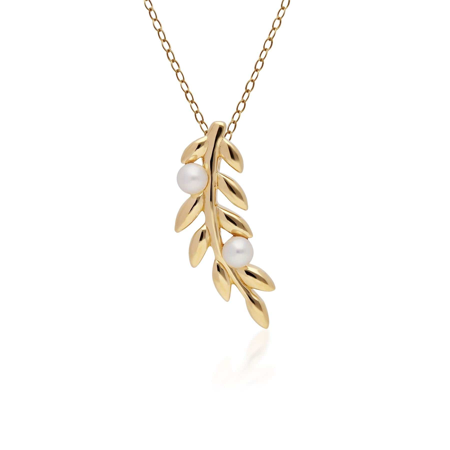 270P030001925 O Leaf Pearl Pendant in Gold Plated Sterling Silver 1