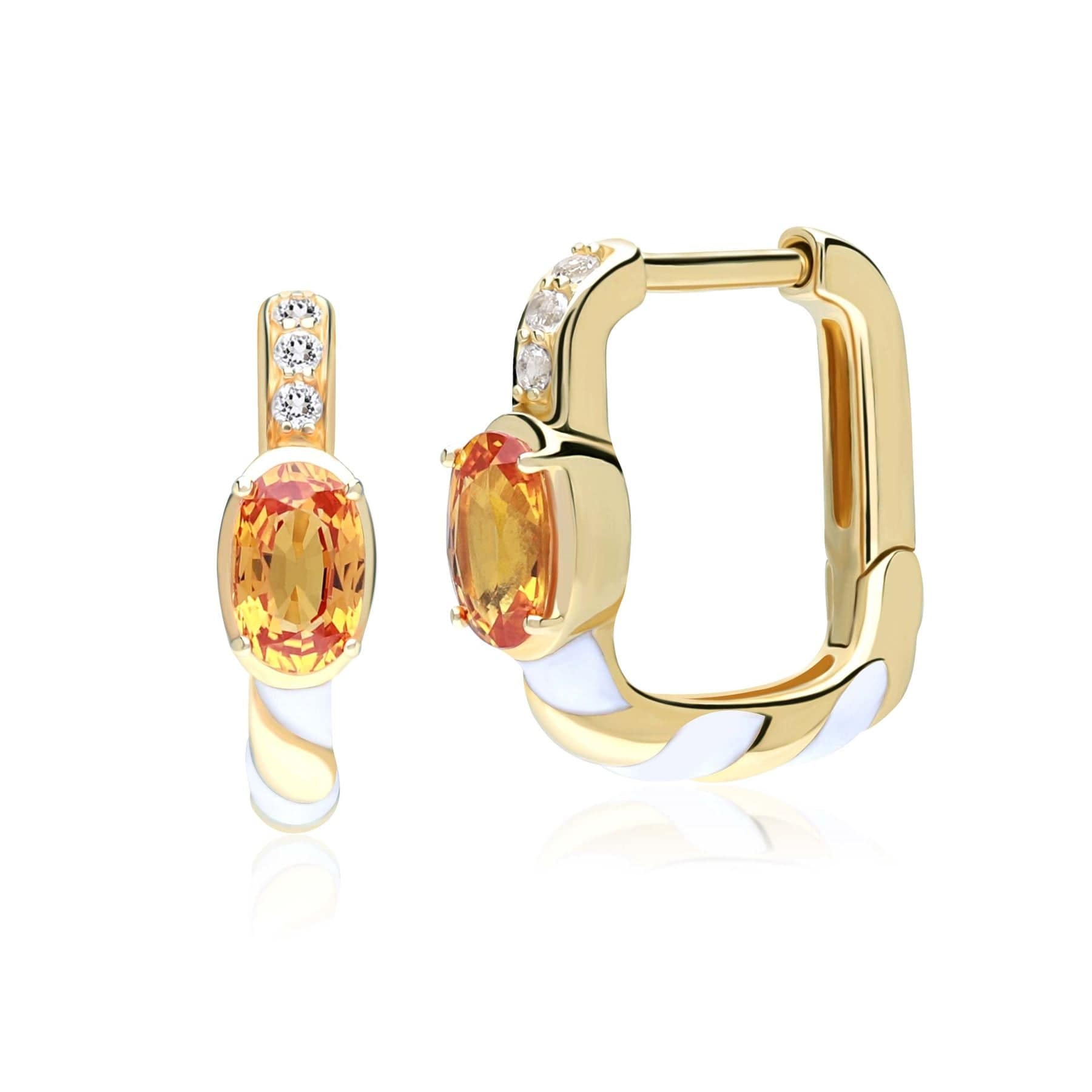 135E1789019 Siberian Waltz Topaz & Orange Sapphire Square Hoop Earrings in 9ct Gold 1