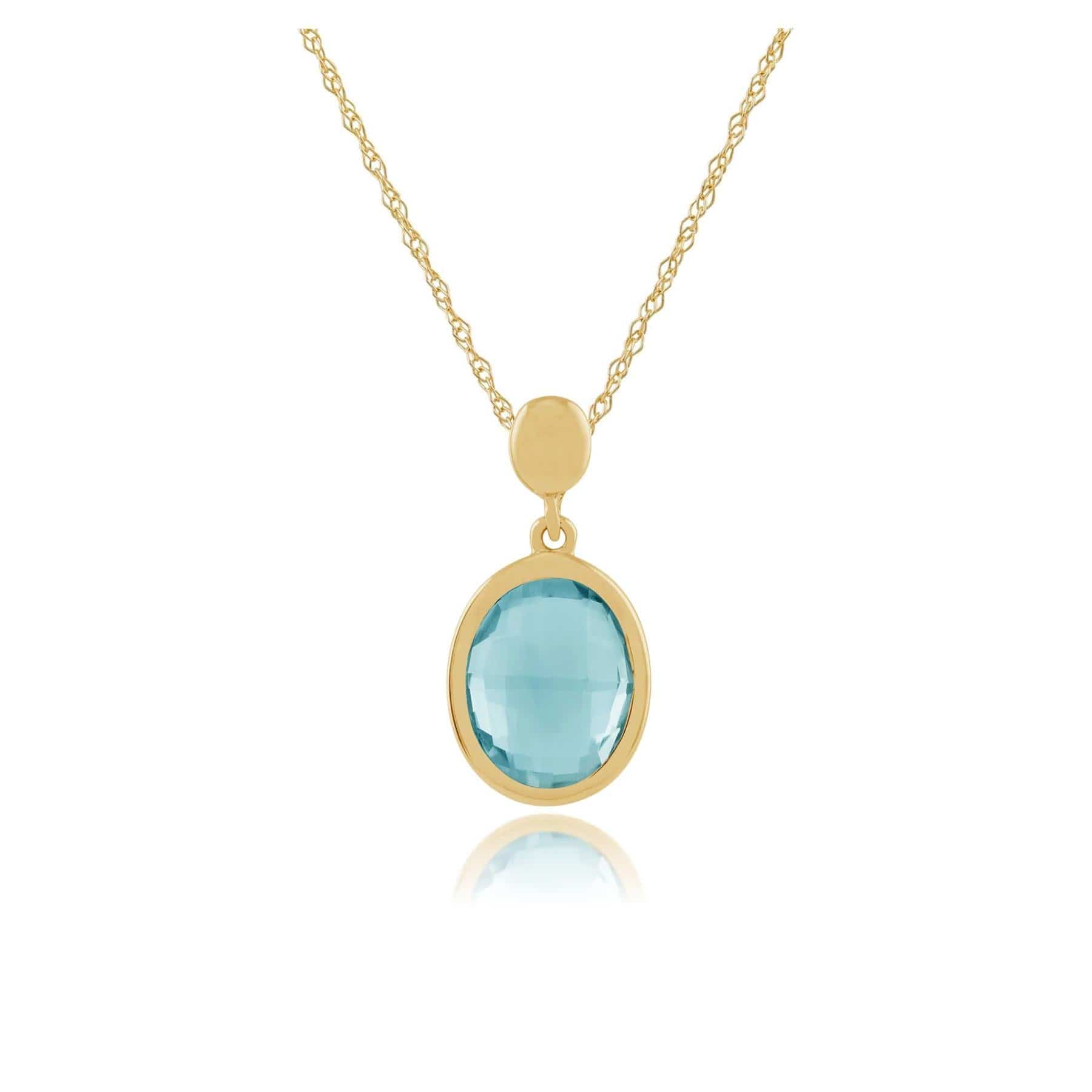 Oval Blue Checkerboard Topaz 9ct Yellow Gold Pendant on Chain