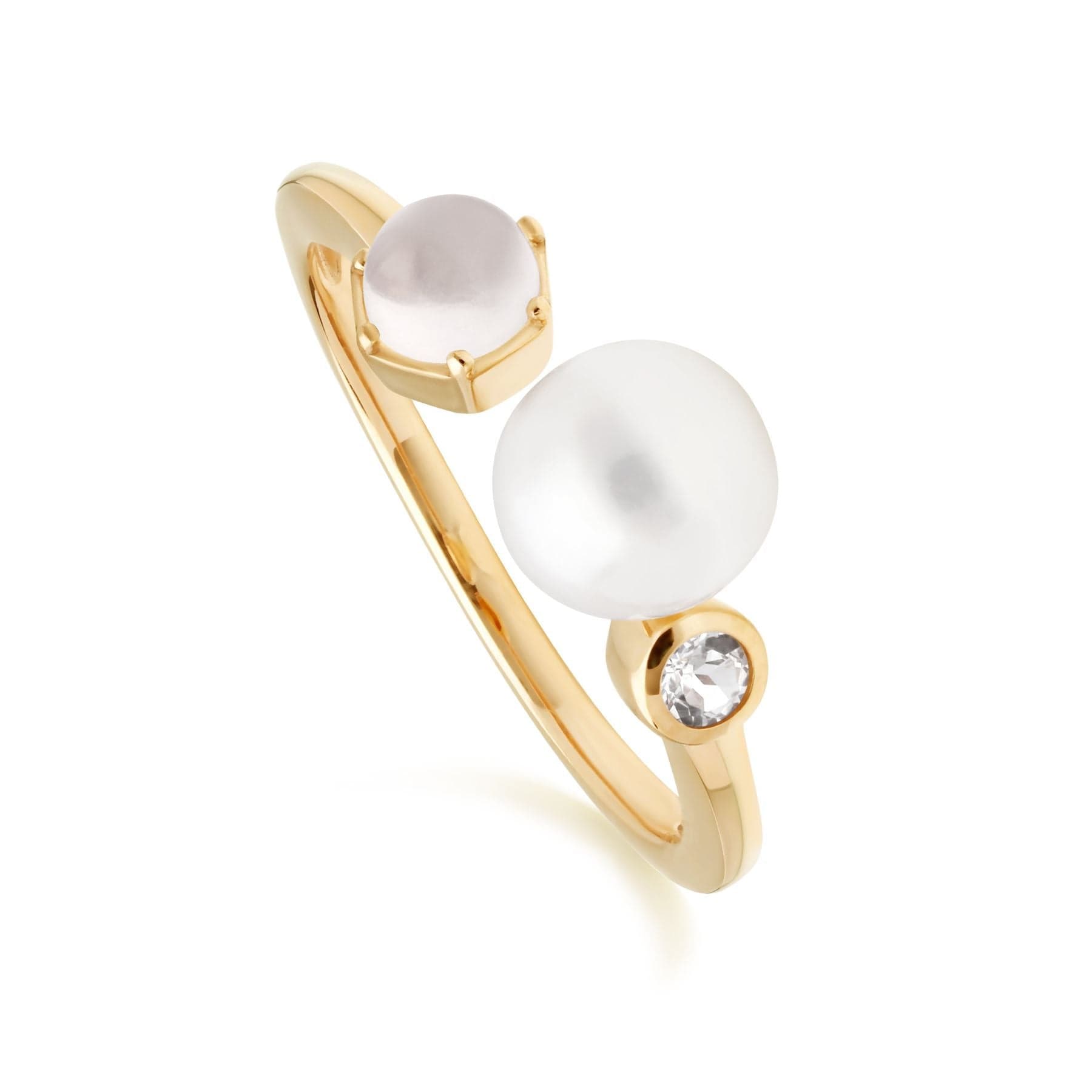 270R059102925 Modern Pearl, Moonstone & White Topaz Open Ring in Gold Plated Silver 1