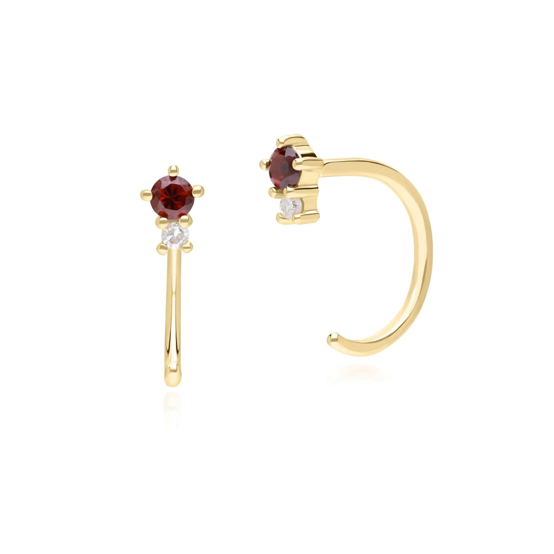 135E1823059 Modern Classic Garnet & Diamond Pull Through Hoop Earrings in 9ct Yellow Gold Front