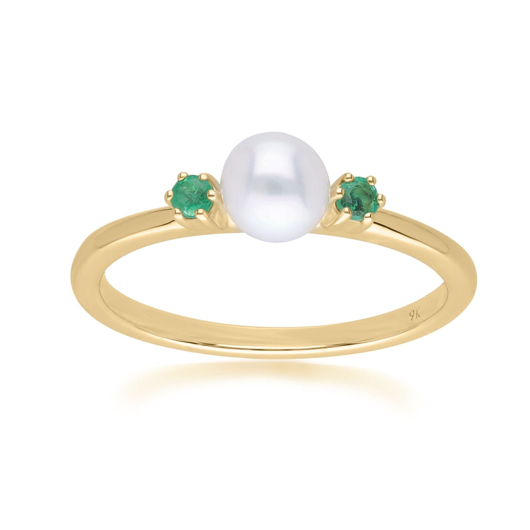 135R2044019 Modern Pearl & Round Emerald Ring in 9ct Yellow Gold 1