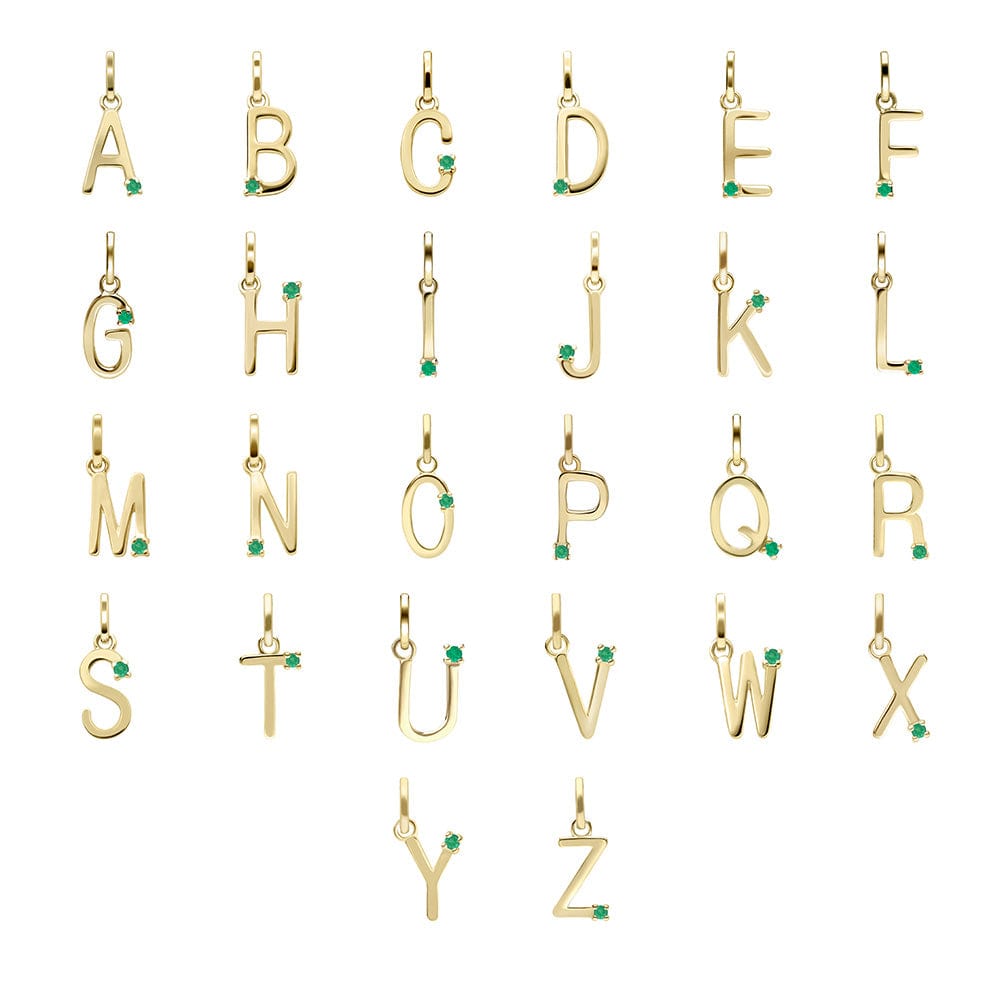 135P2052019 Initial Emerald Letter Necklace In 9ct Yellow Gold 1