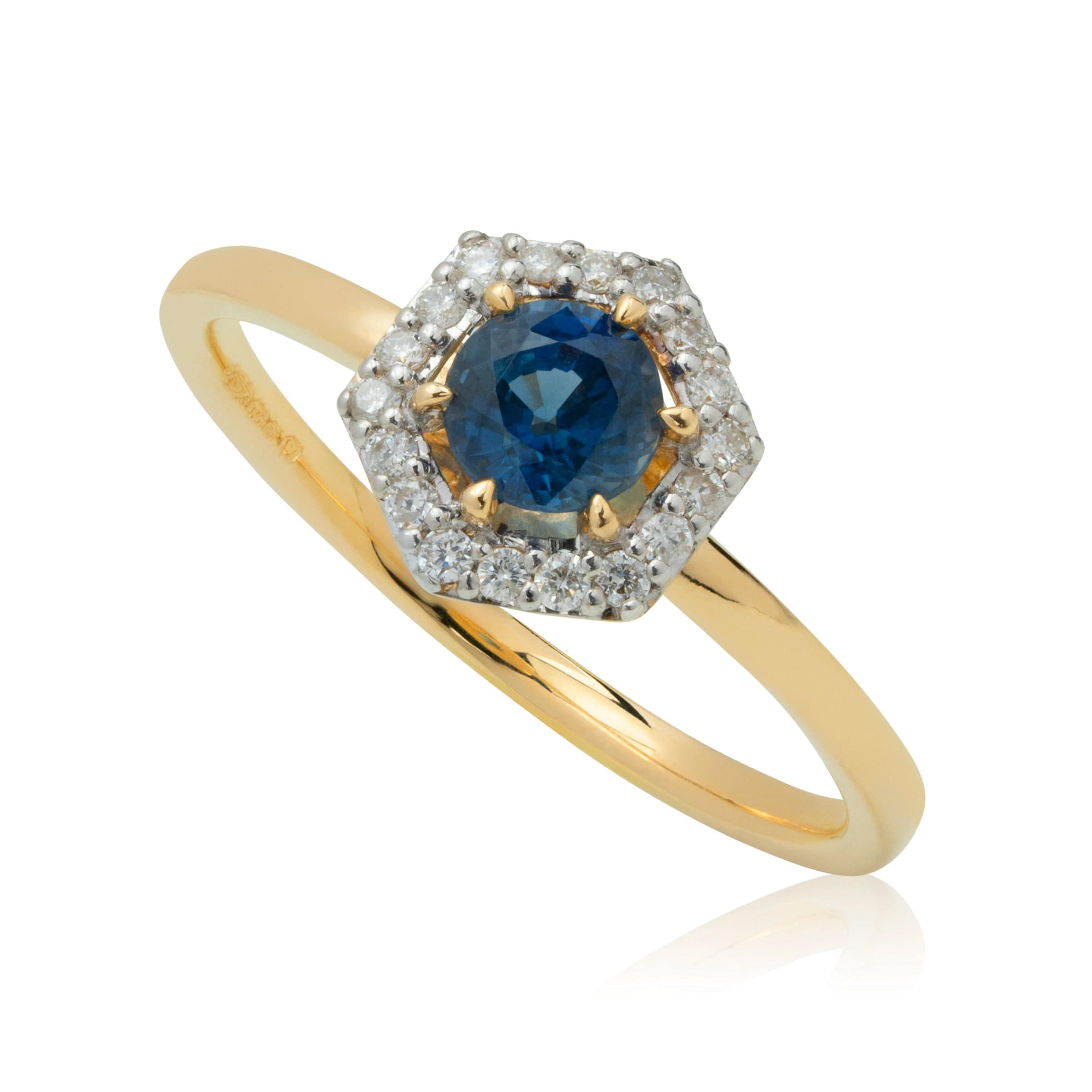 Sapphire & diamond halo engagement ring in 18ct yellow gold