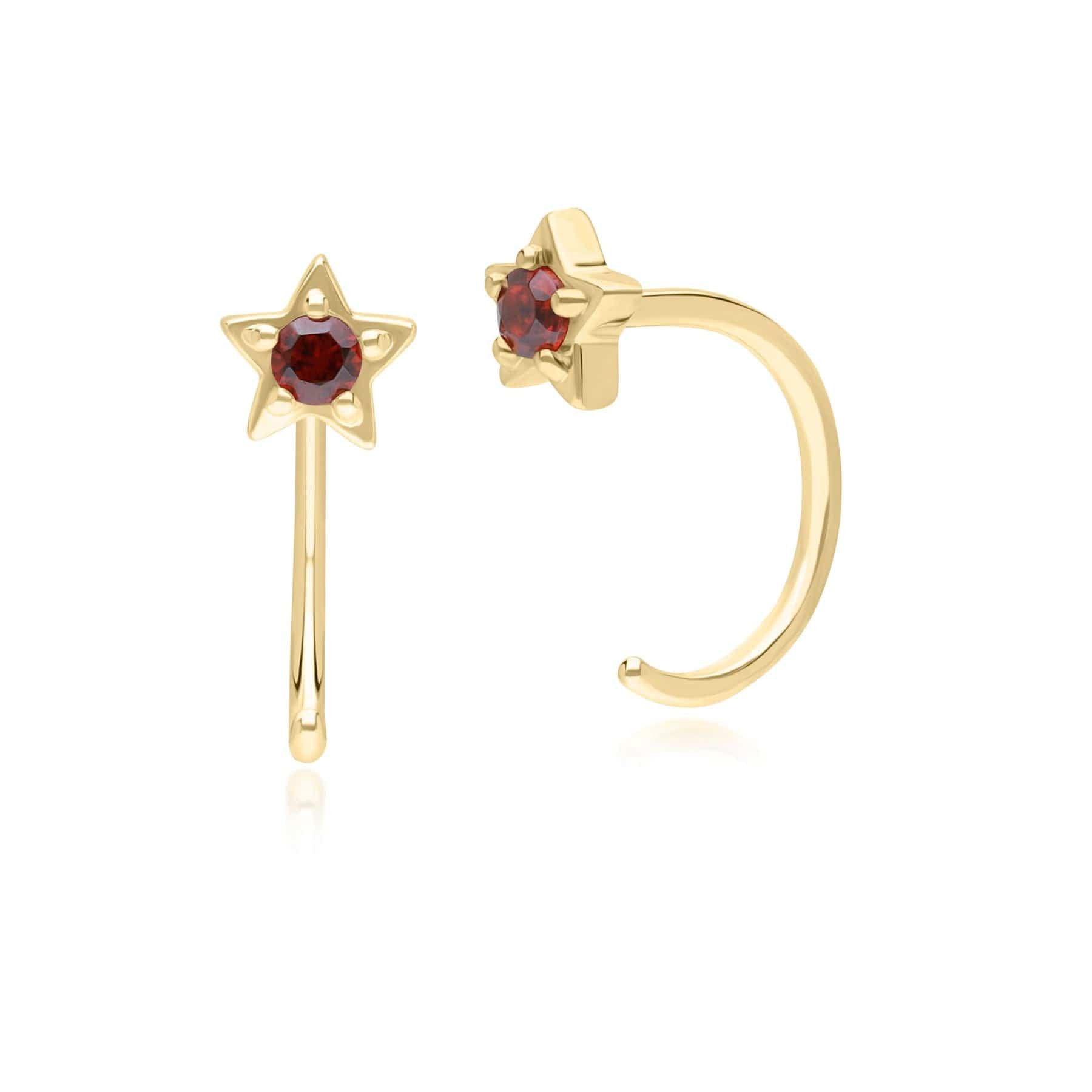 135E1822049 Modern Classic Garnet Pull Through Hoop Earrings in 9ct Yellow Gold Front