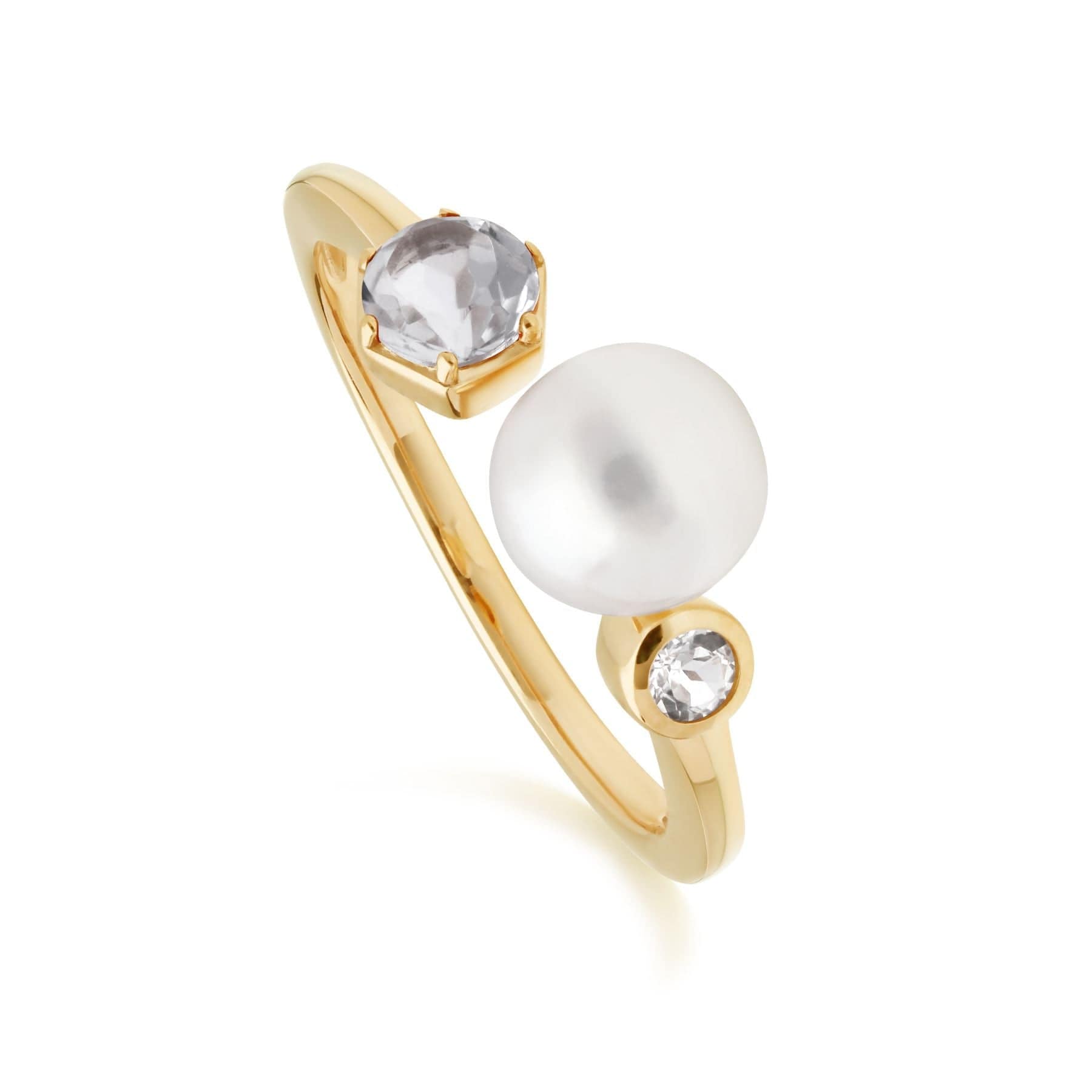 270R058609925 Modern Pearl & White Topaz Open Ring in Gold Plated Silver 1