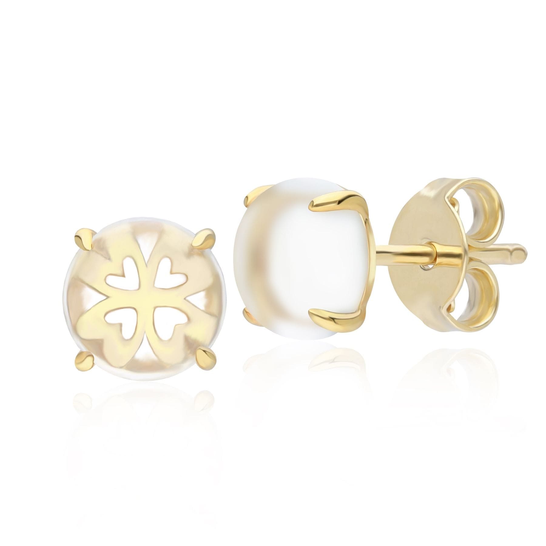253E391801925 Gardenia Rock Crystal Cabochon Stud Earrings in Gold Plated Sterling Silver Front