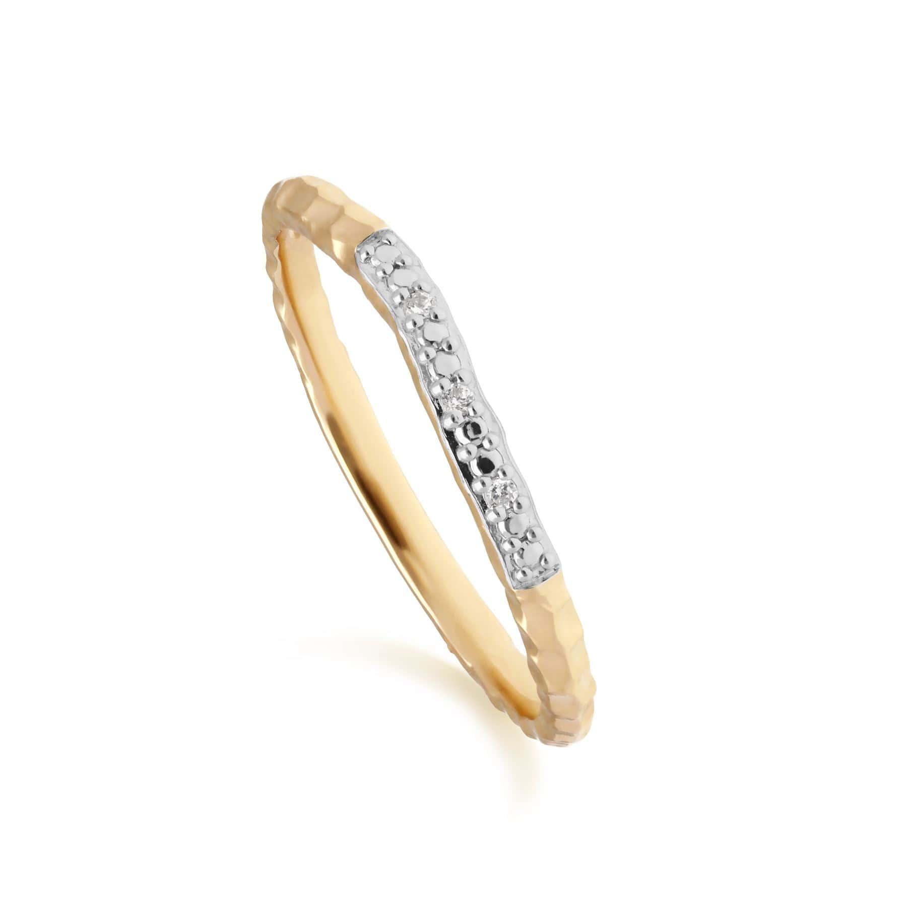 191R0910019 Diamond Pave Hammered Band Ring in 9ct Yellow Gold 1