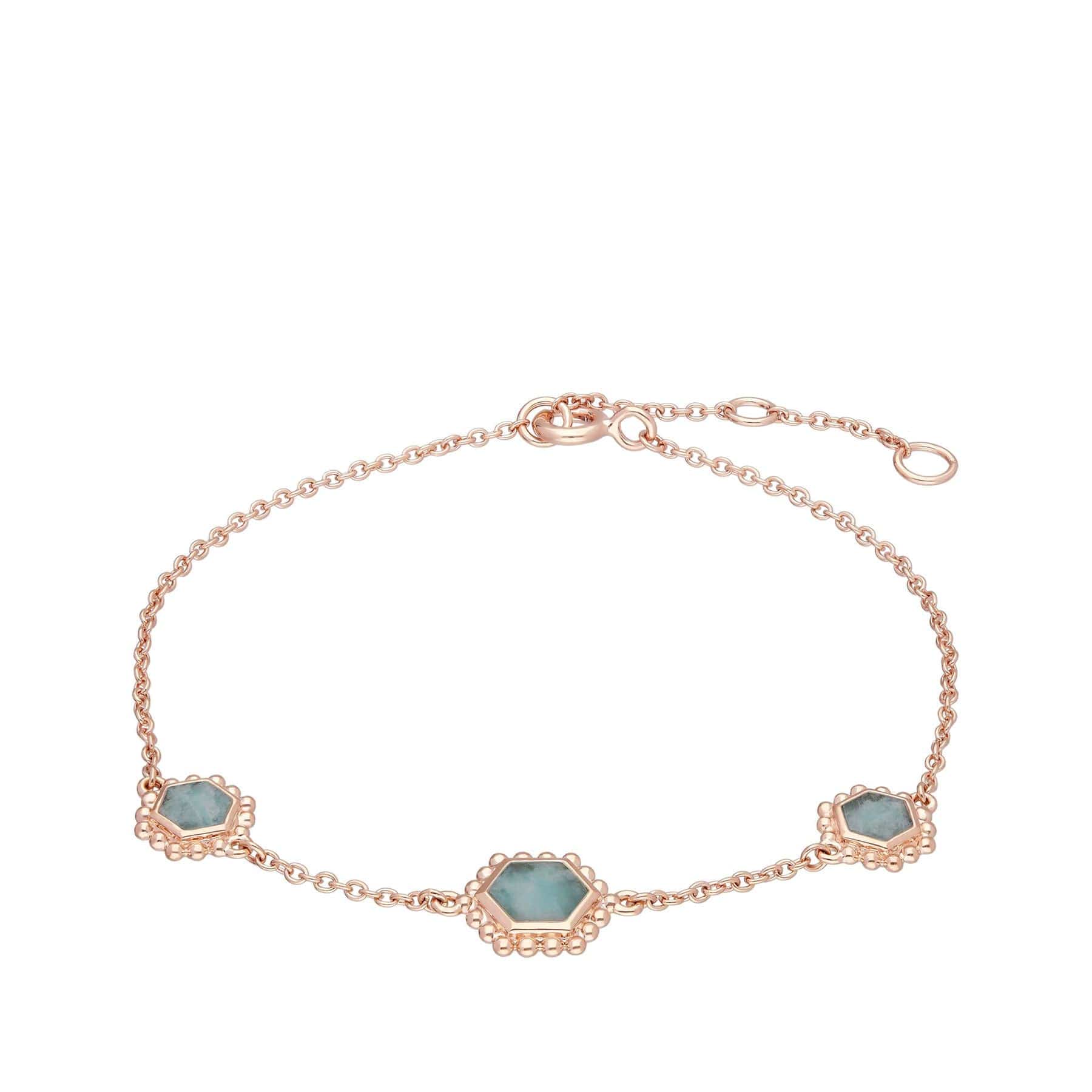 271L007305925 Amazonite Flat Slice Hex Chain Bracelet in Rose Gold Plated Sterling Silver 1