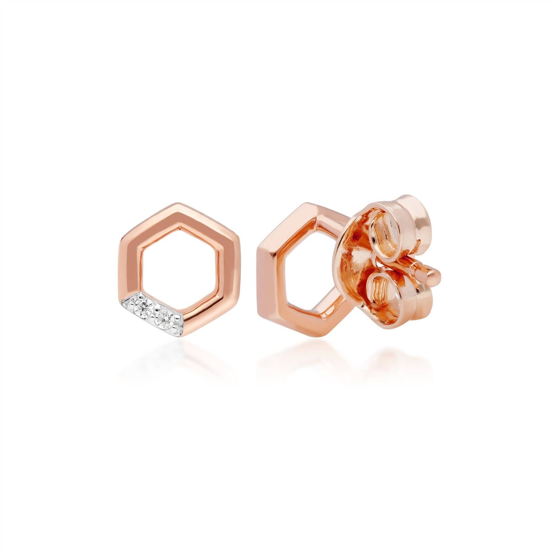 191E0400019 Diamond Pave Hexagon Stud Earrings in 9ct Rose Gold 2