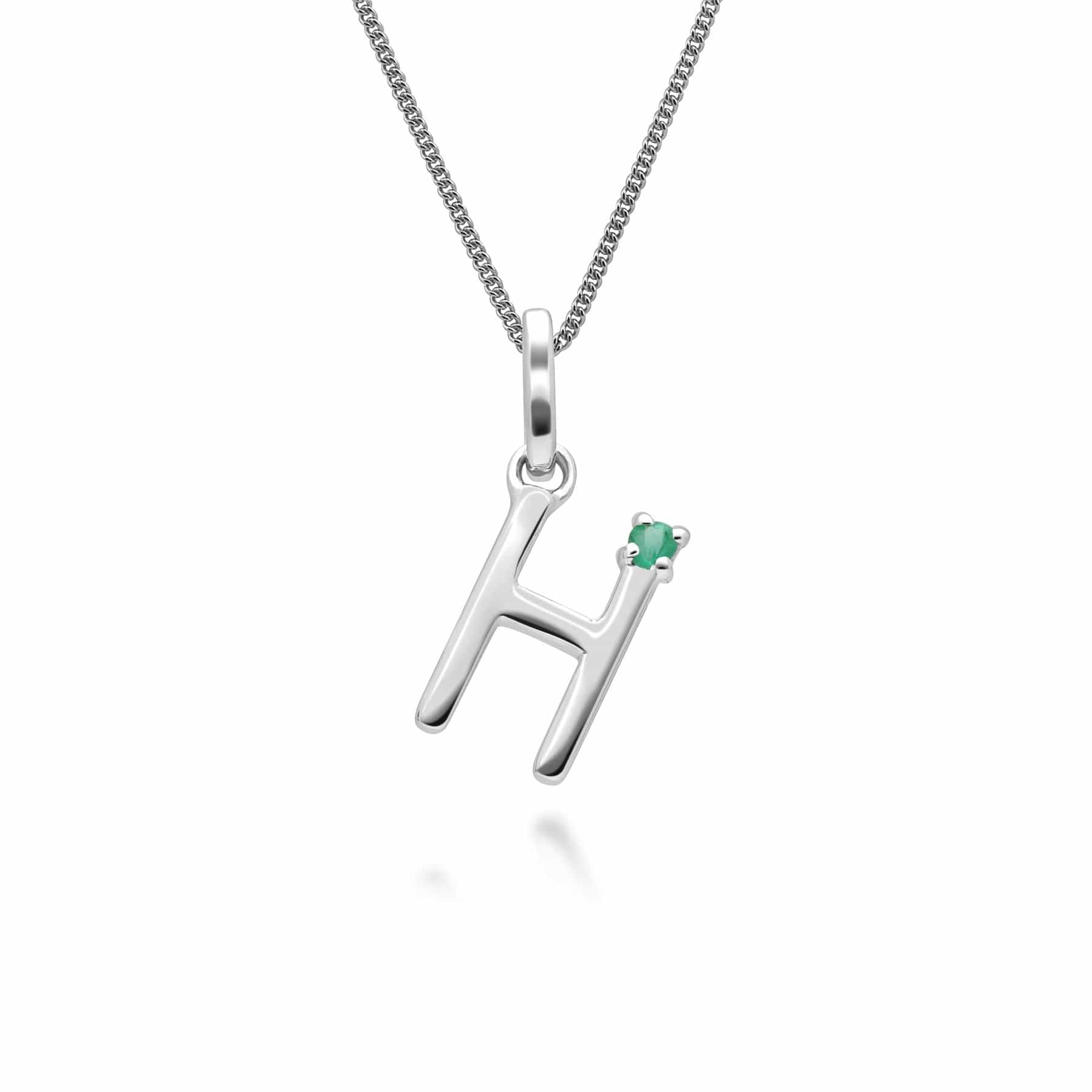 162P0248019 Initial Emerald Letter Charm Necklace in 9ct White Gold 9