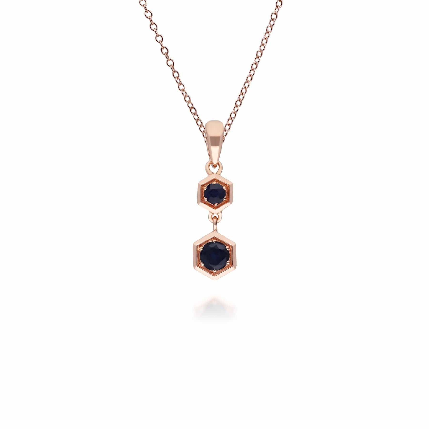 135P1964029 Honeycomb Inspired Sapphire Pendant Necklace in 9ct Rose Gold 1