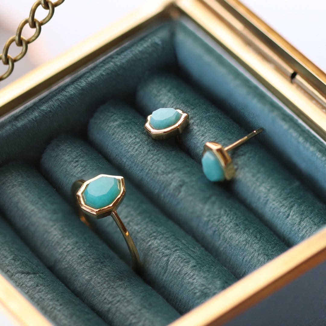 Irregular B Gem Blue Peru Amazonite Ring In Gold Plated Silver