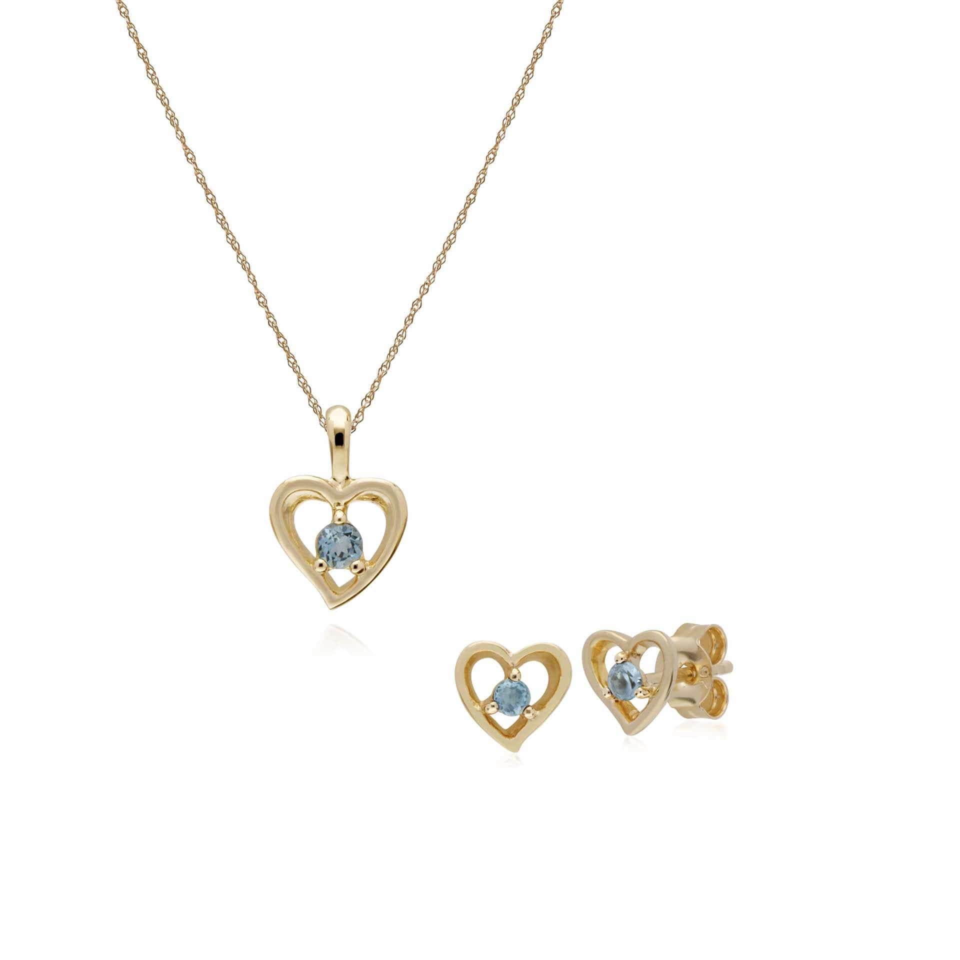 Classic Aquamarine Heart Stud Earrings & Necklace Set Image 1