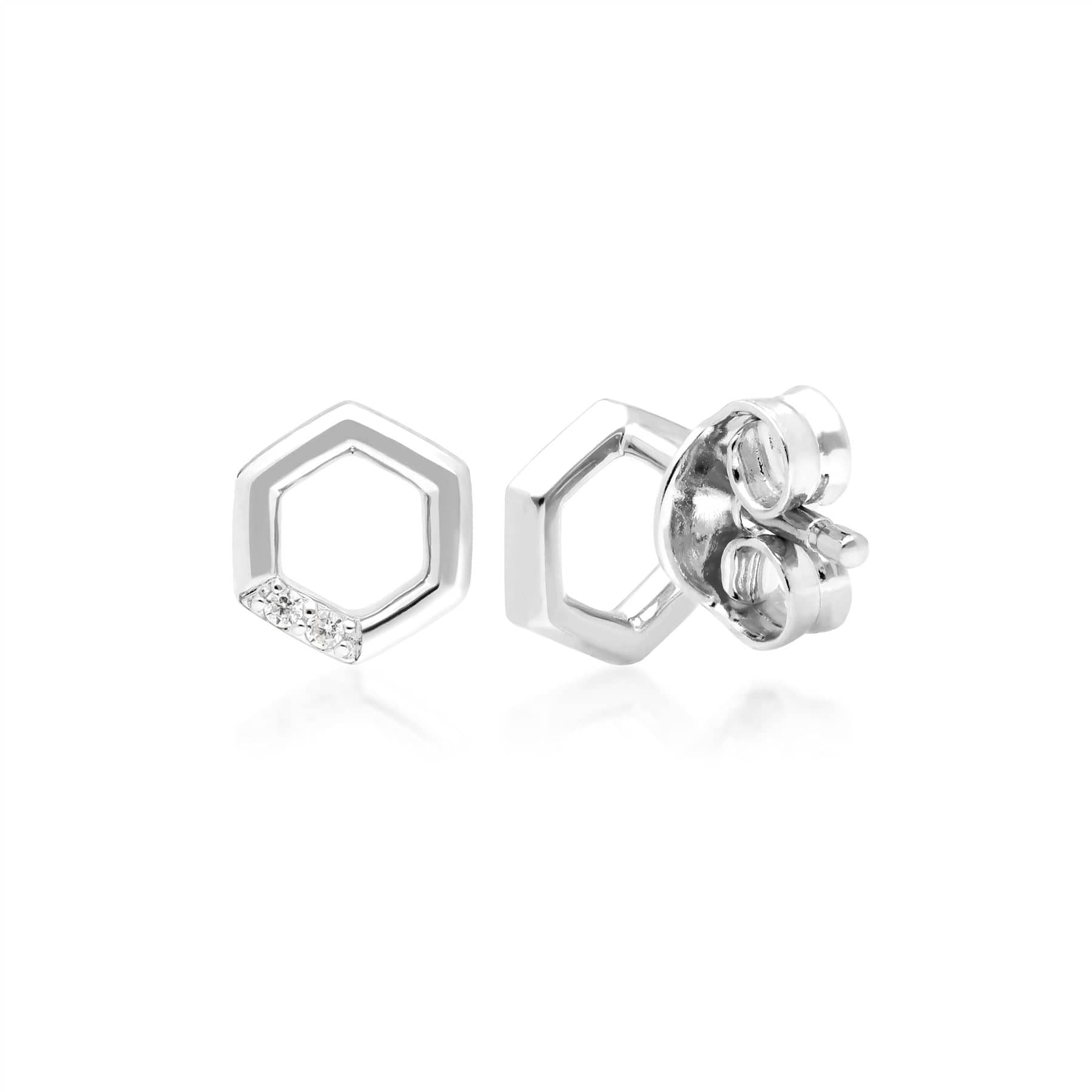 162E0270019 Diamond Pave Hexagon Stud Earrings in 9ct White Gold 2